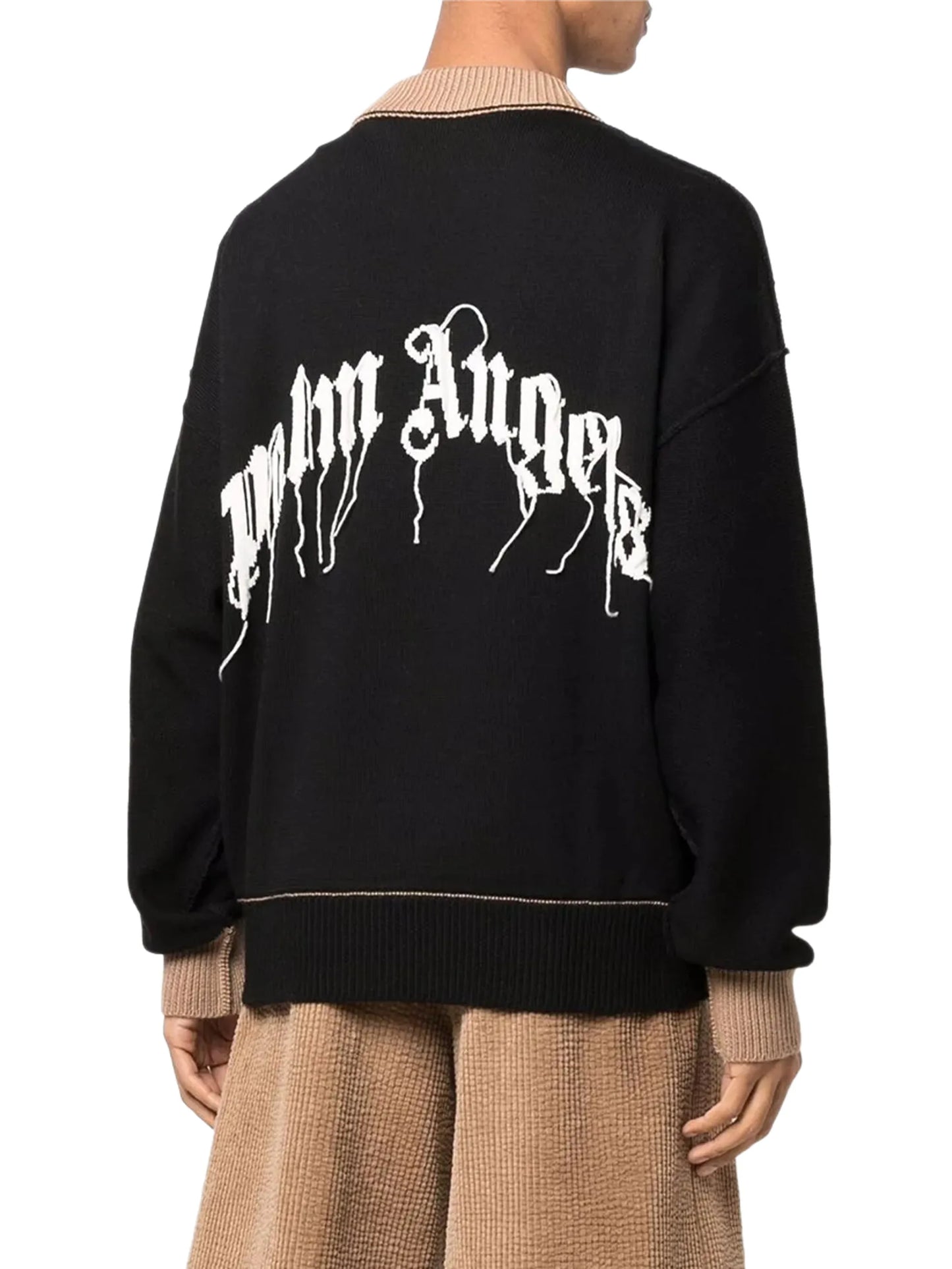 long-sleeve bear-embroidered wool jumper