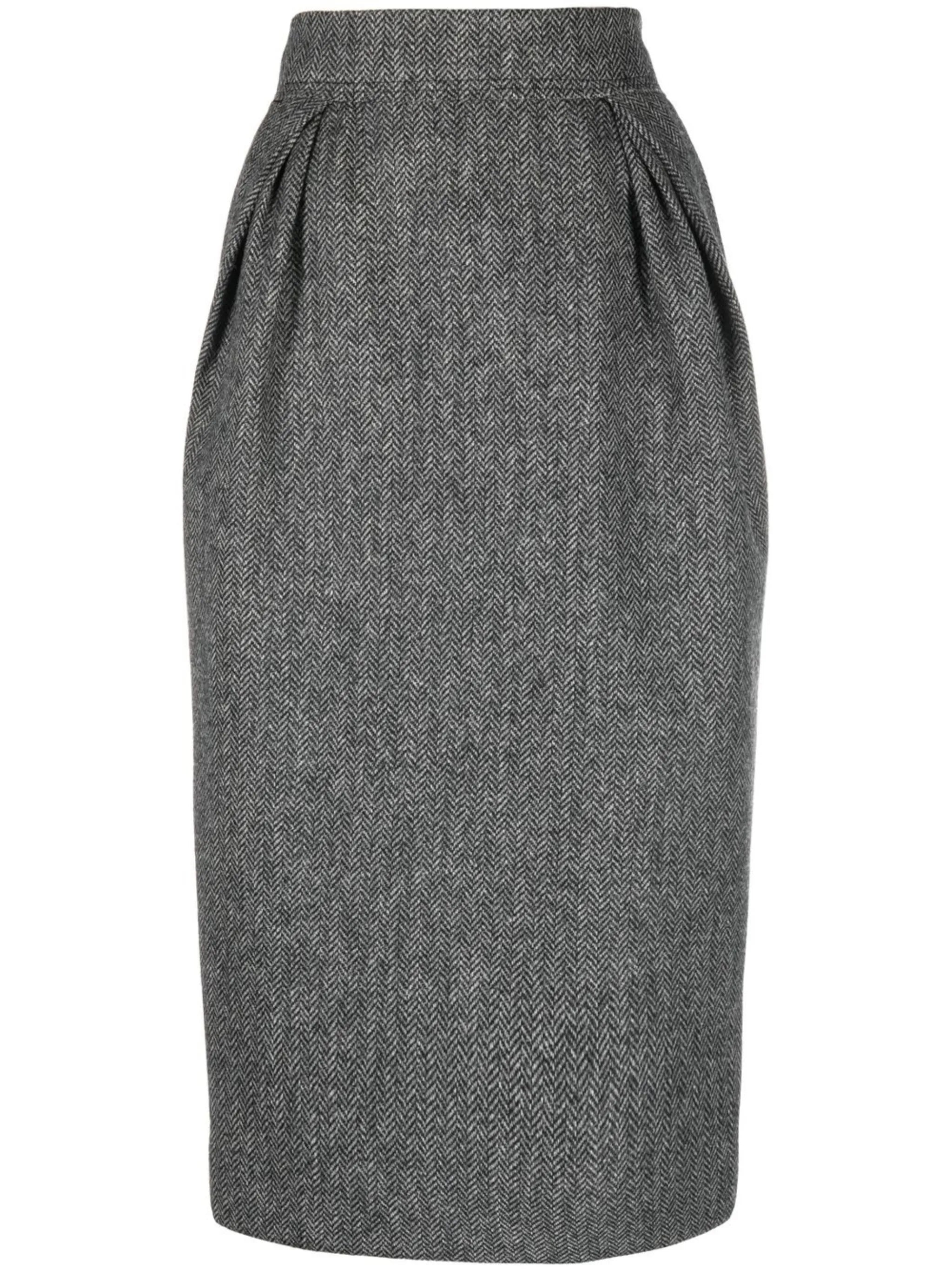 chevron-pattern wool midi skirt