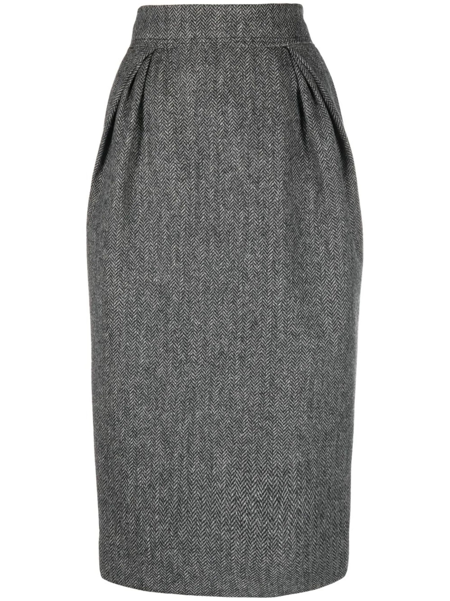 chevron-pattern wool midi skirt