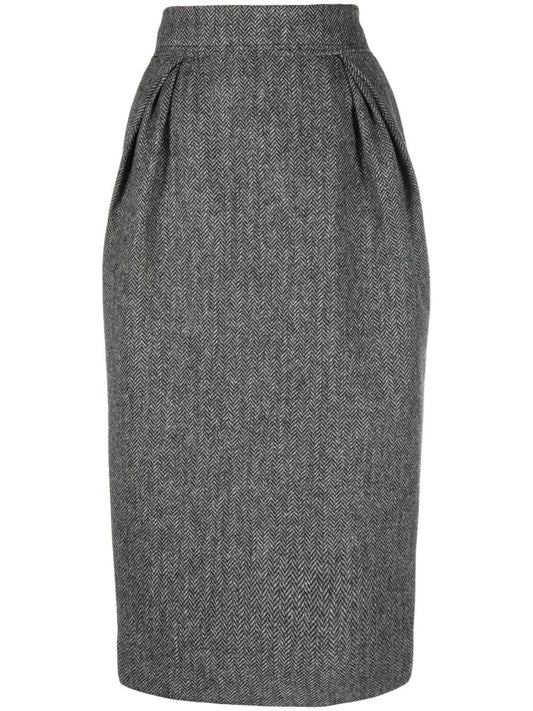 chevron-pattern wool midi skirt