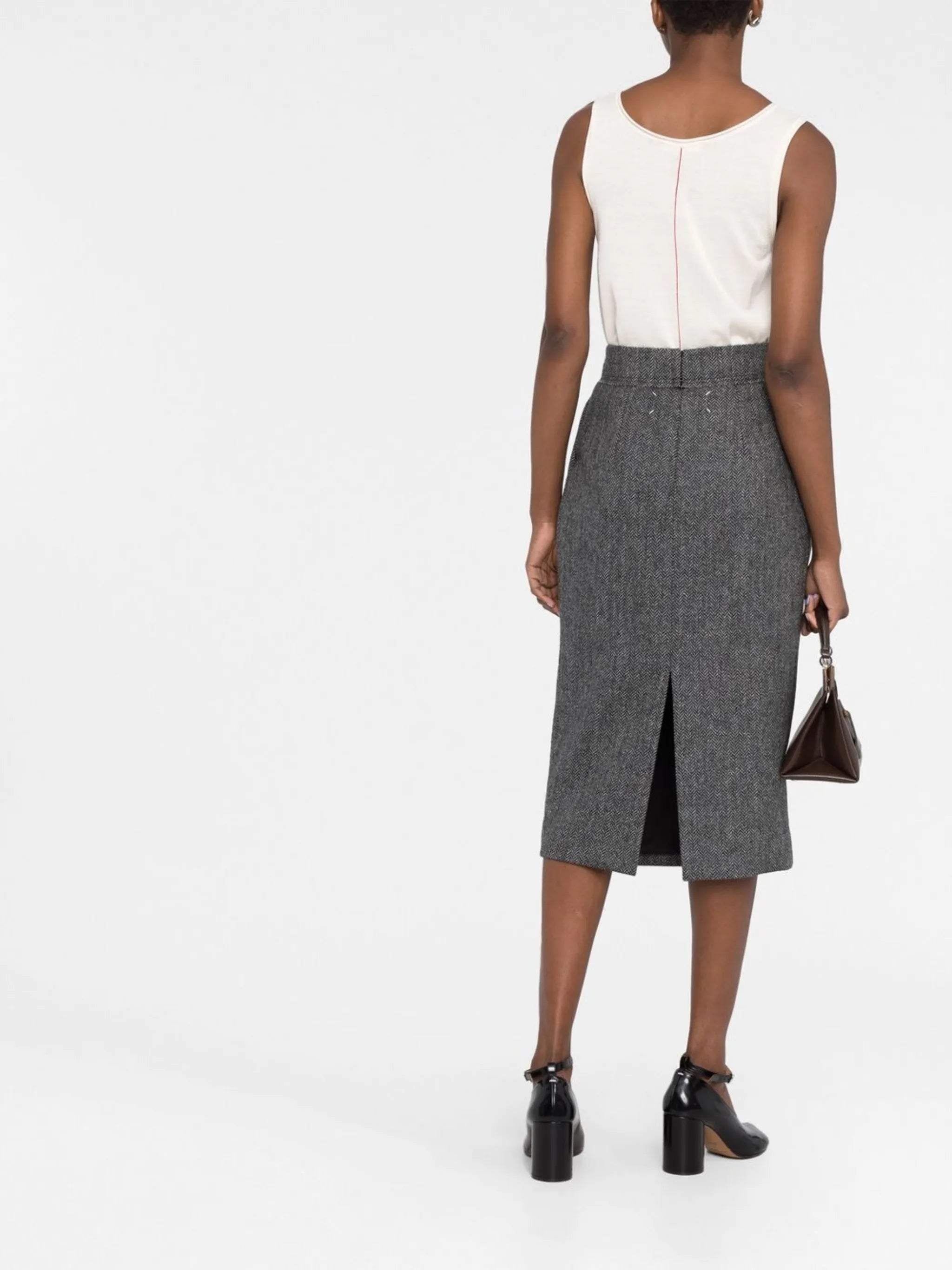 chevron-pattern wool midi skirt