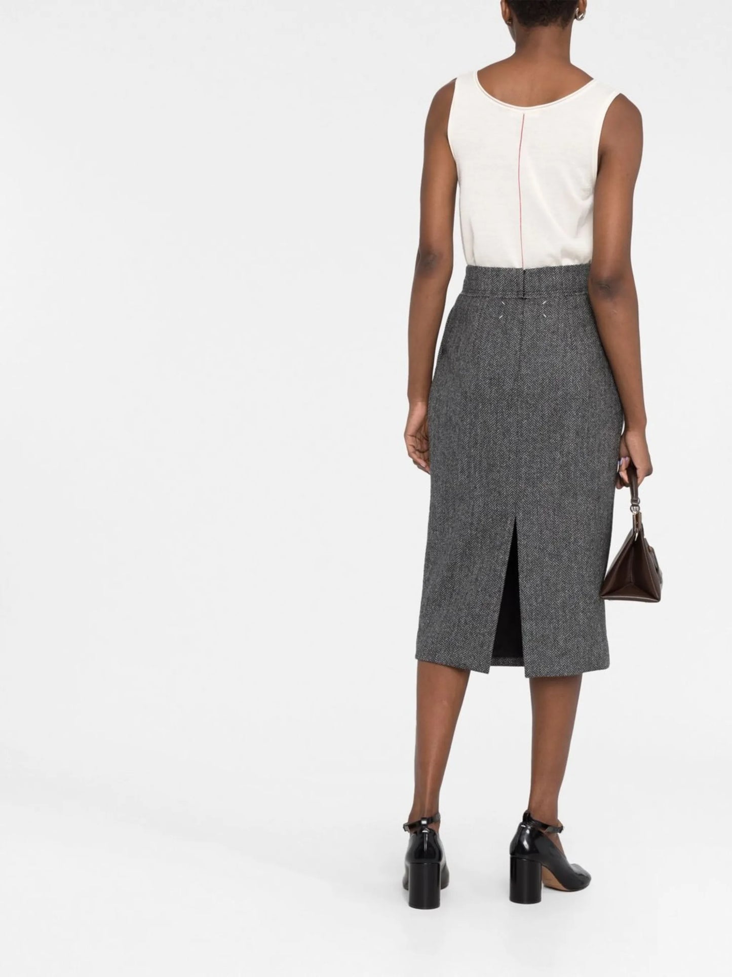 chevron-pattern wool midi skirt
