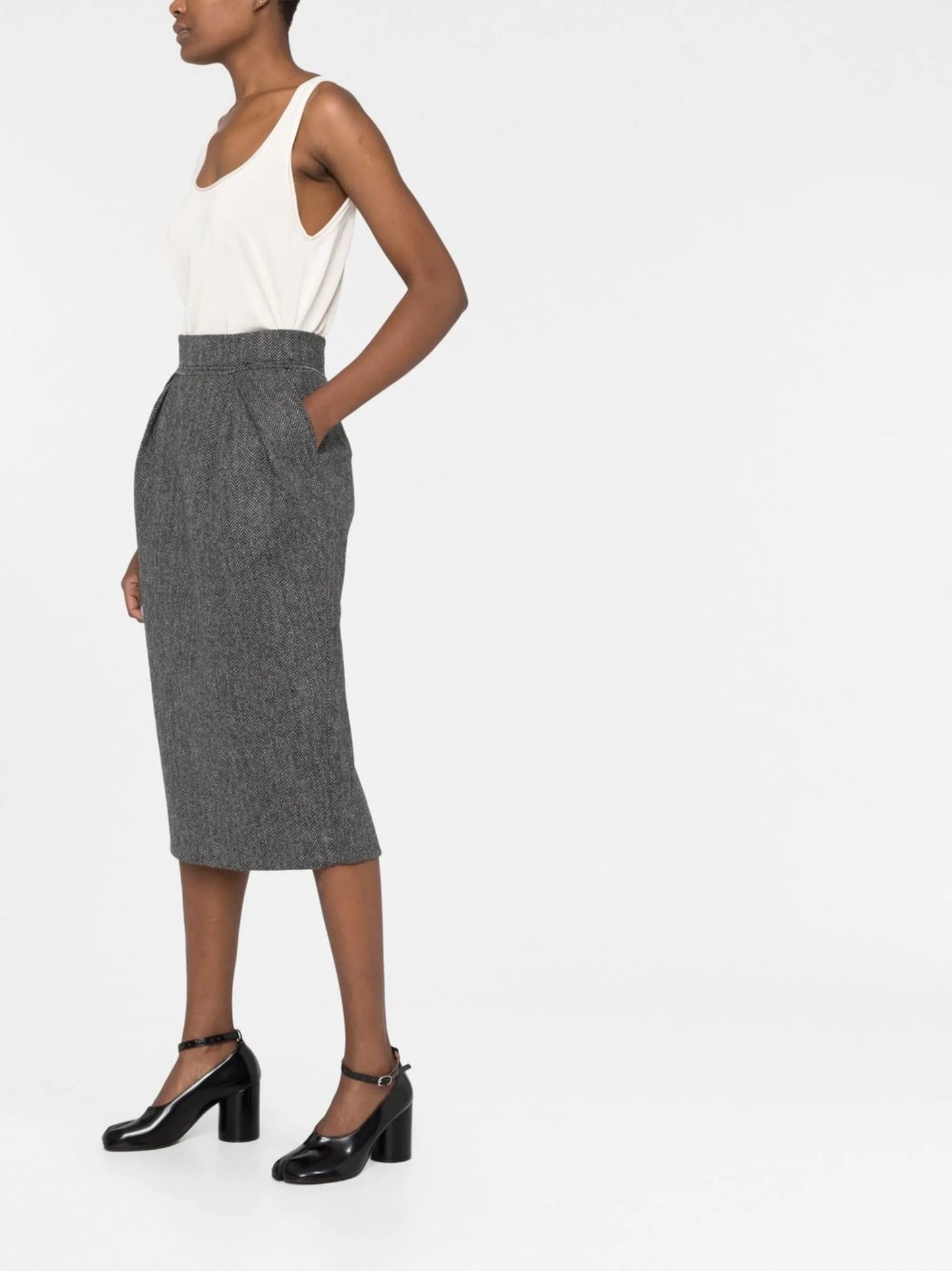 chevron-pattern wool midi skirt