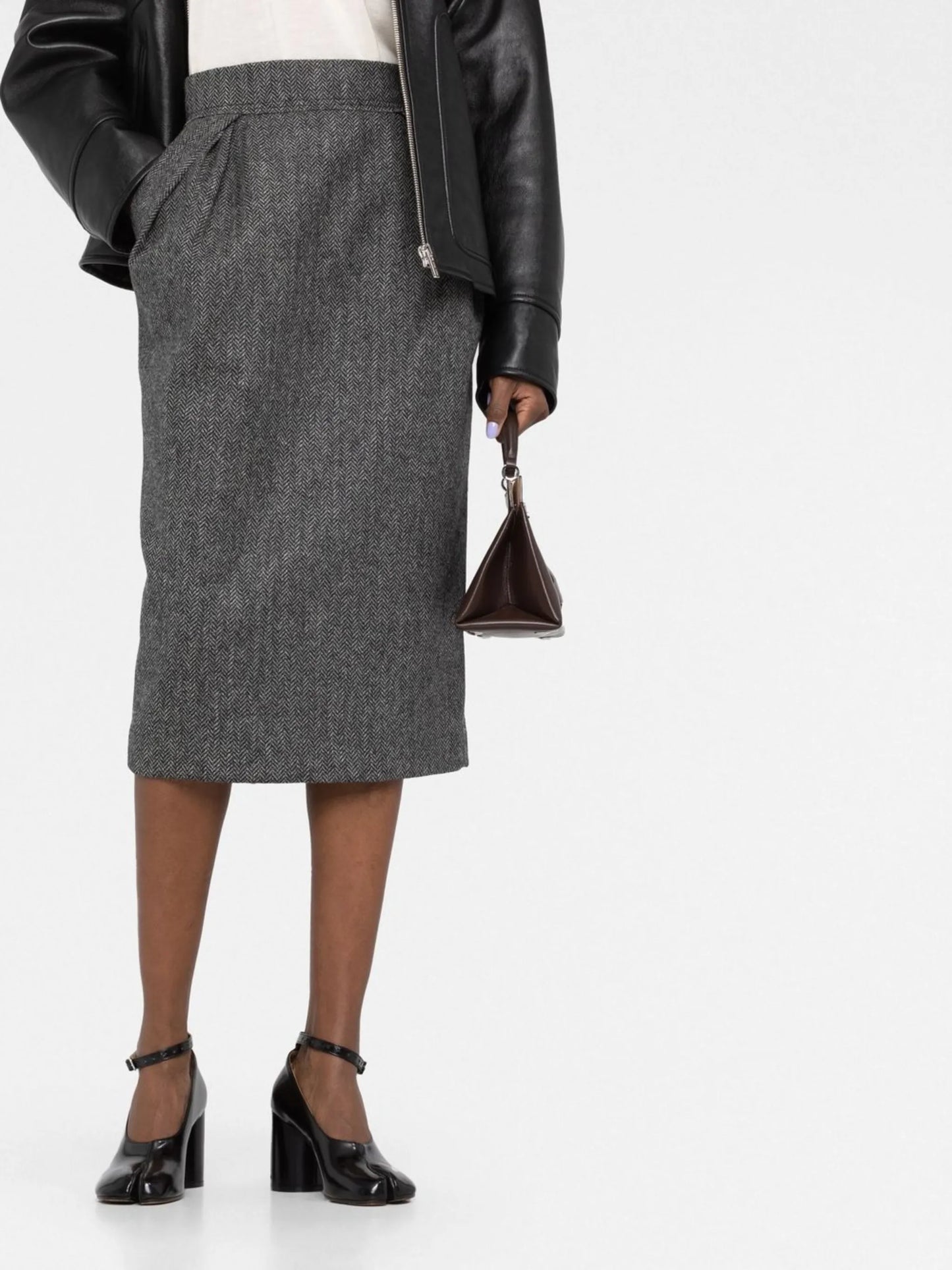 chevron-pattern wool midi skirt