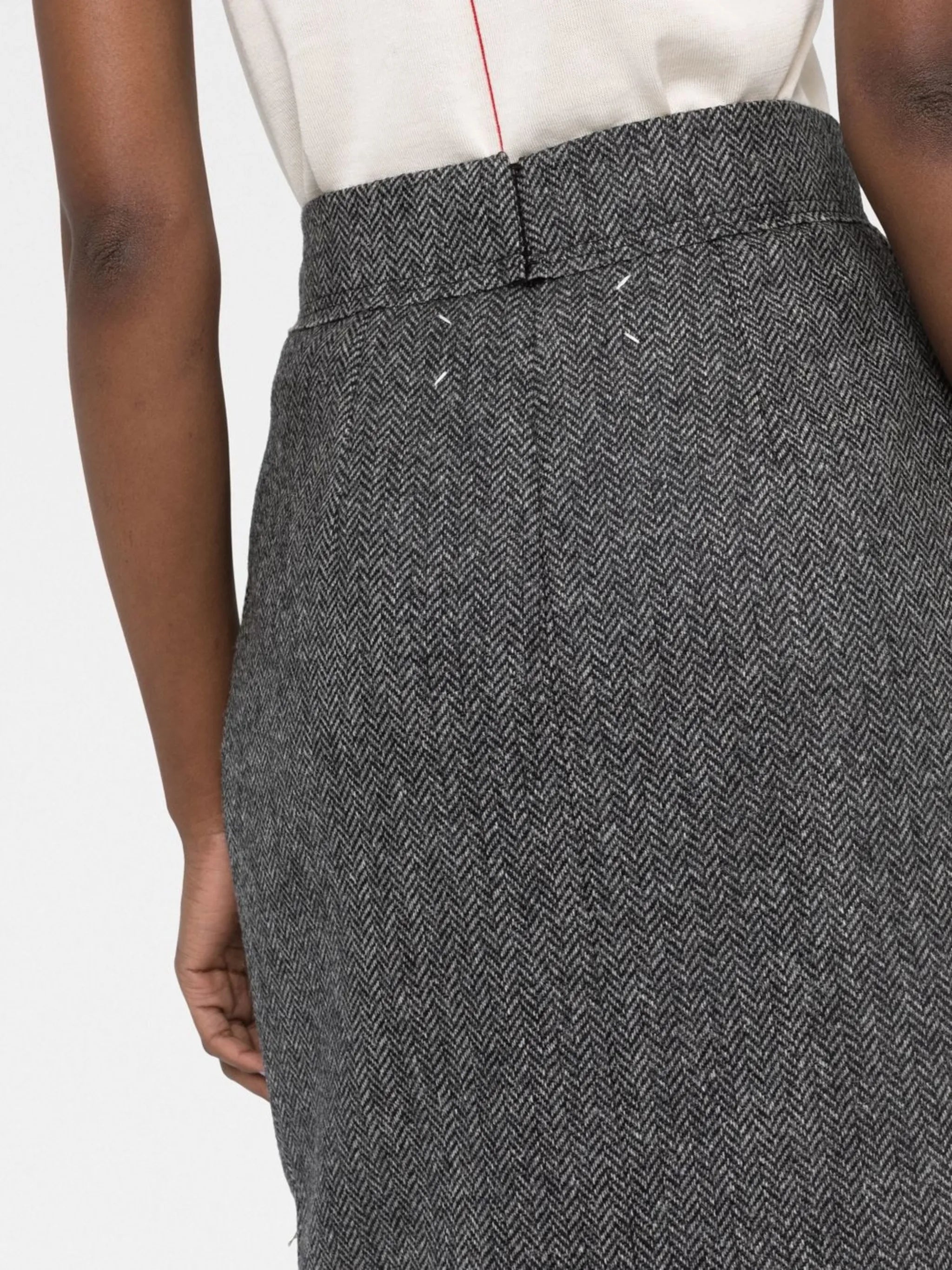 chevron-pattern wool midi skirt