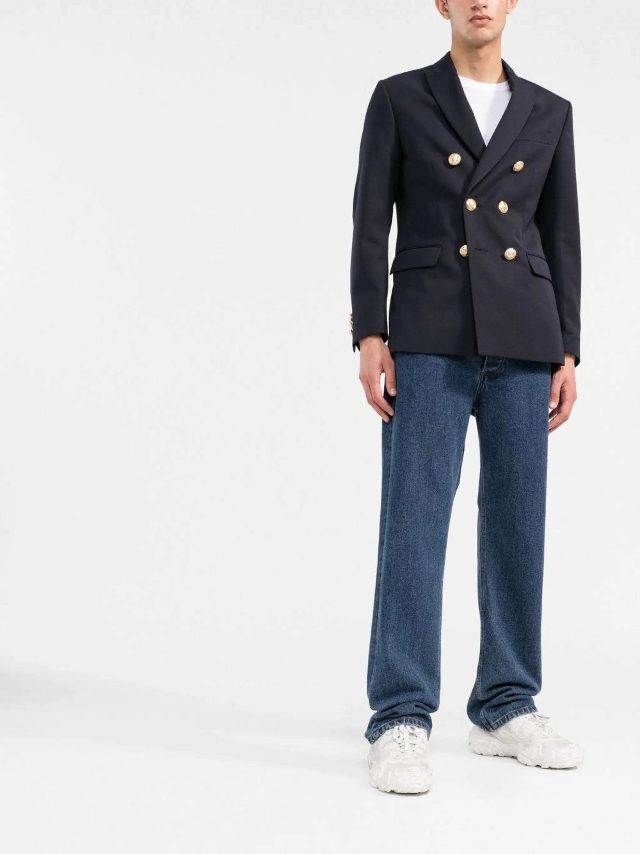palm-embroidered double-breasted blazer