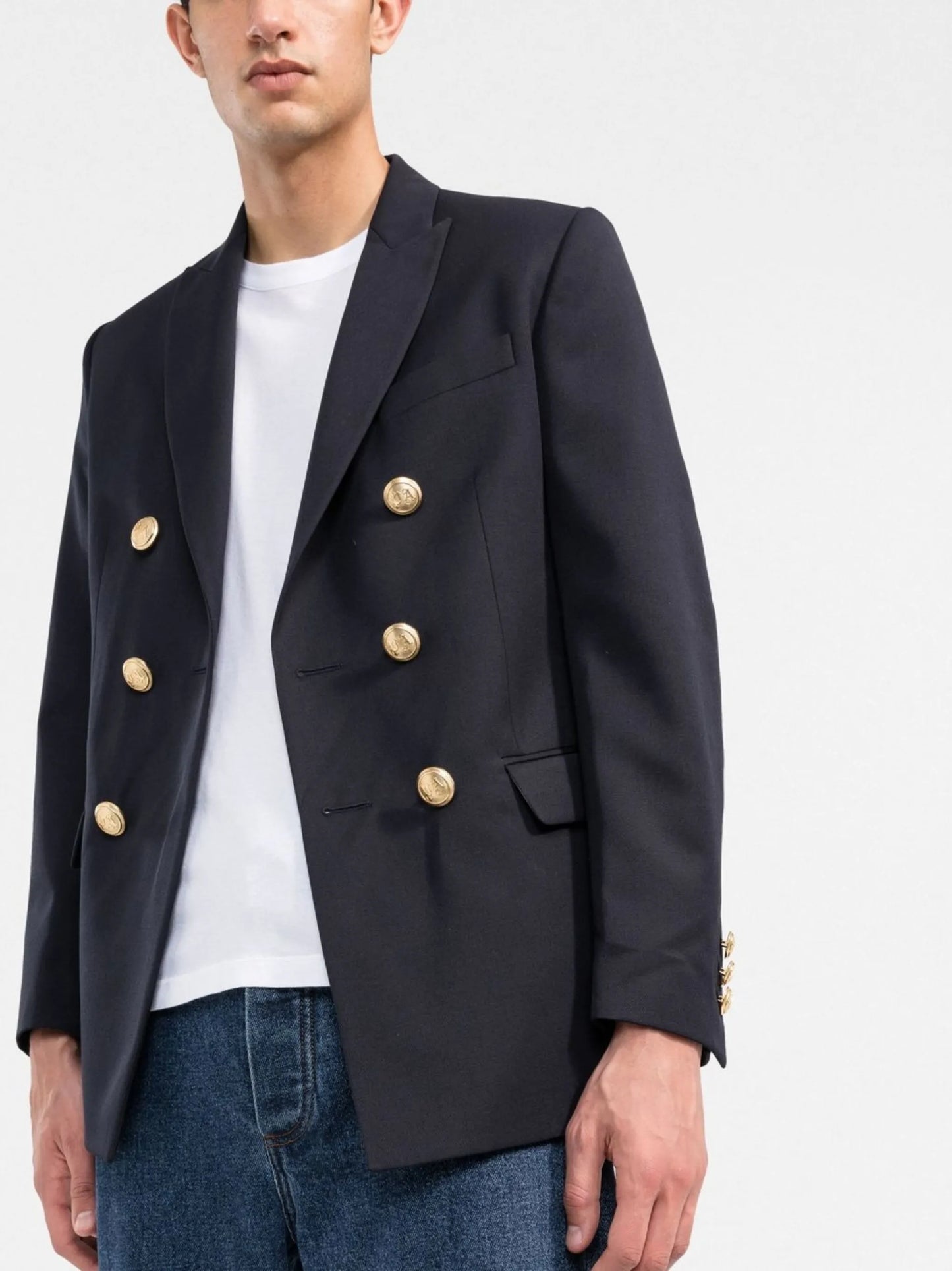 palm-embroidered double-breasted blazer