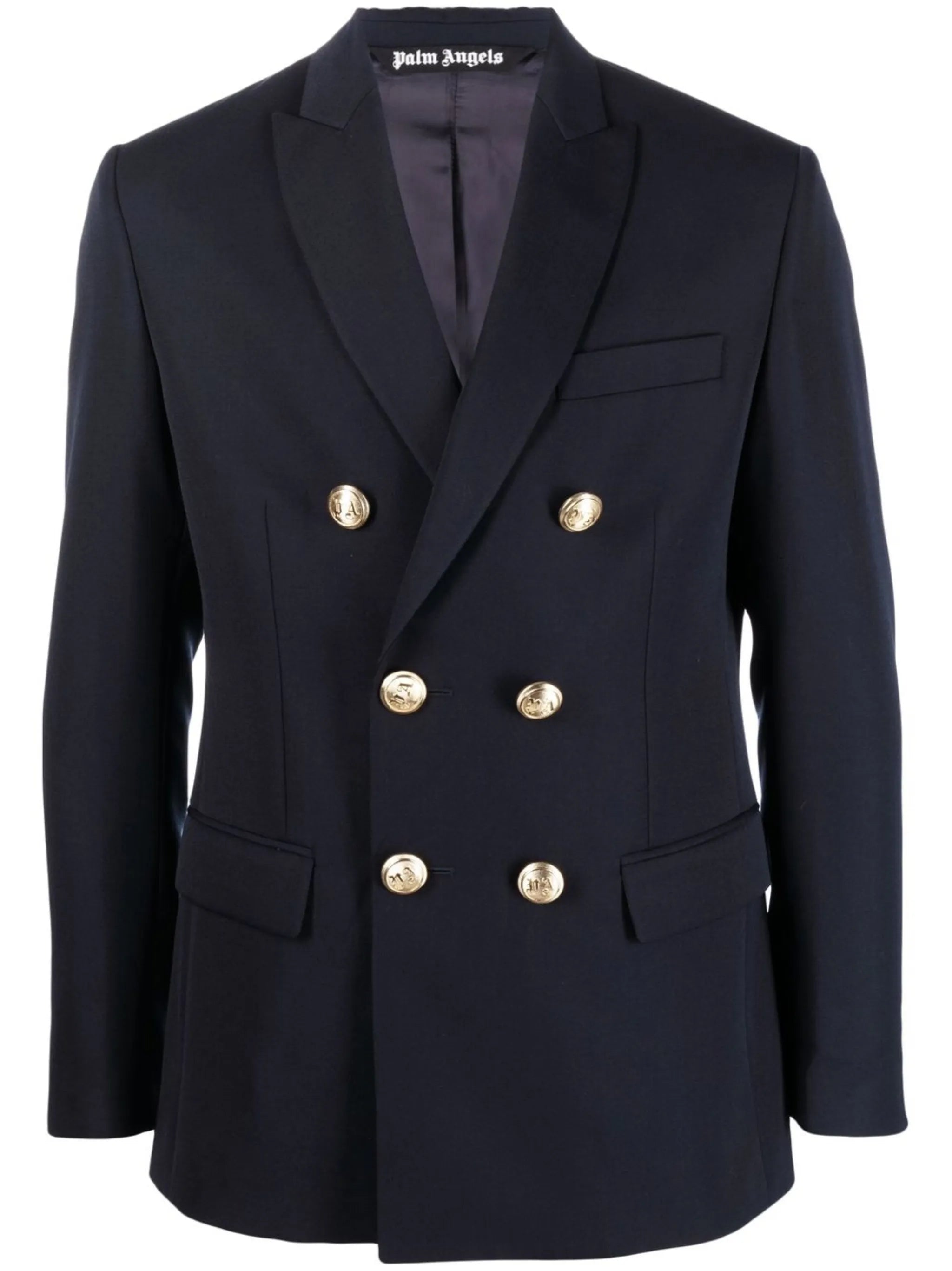 palm-embroidered double-breasted blazer