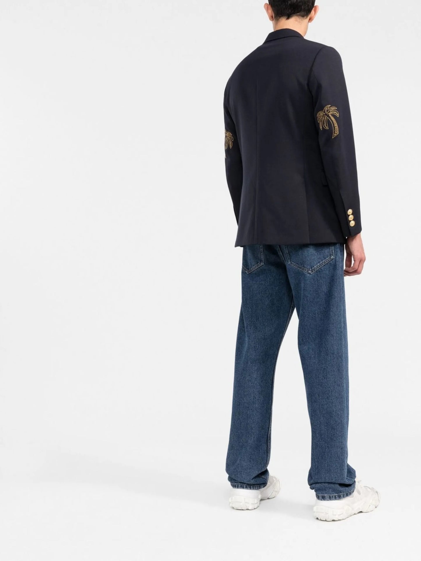 palm-embroidered double-breasted blazer