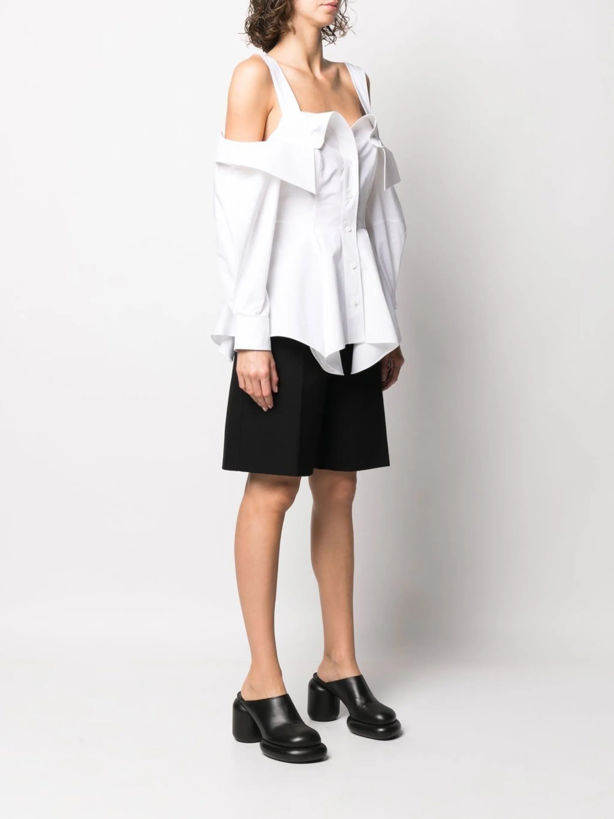 deconstructed peplum-hem shirt