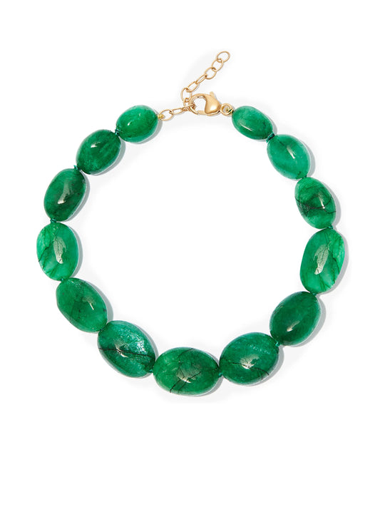 14kt yellow gold emerald oval beaded bracelet