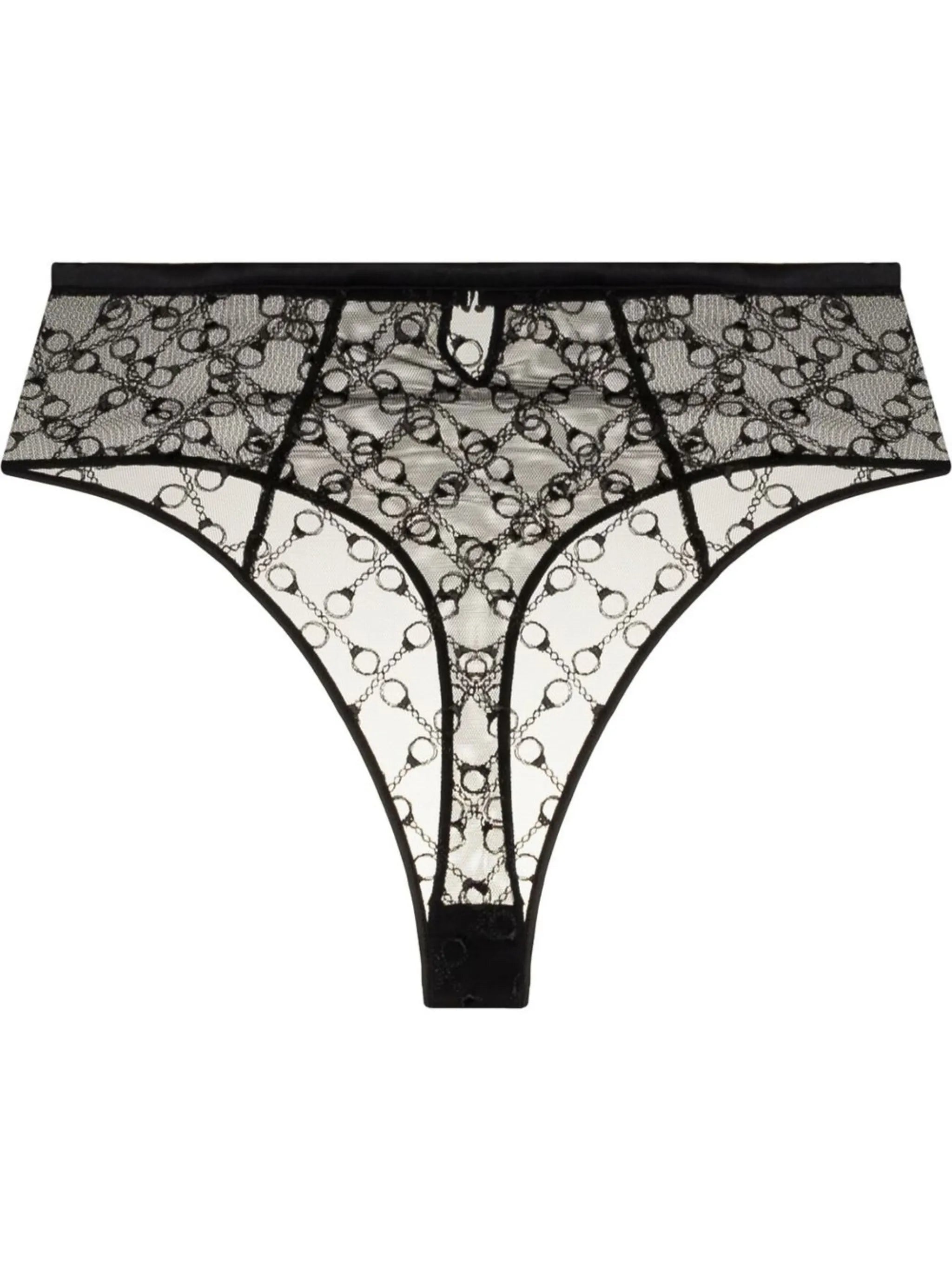 high-waisted embroidered thong