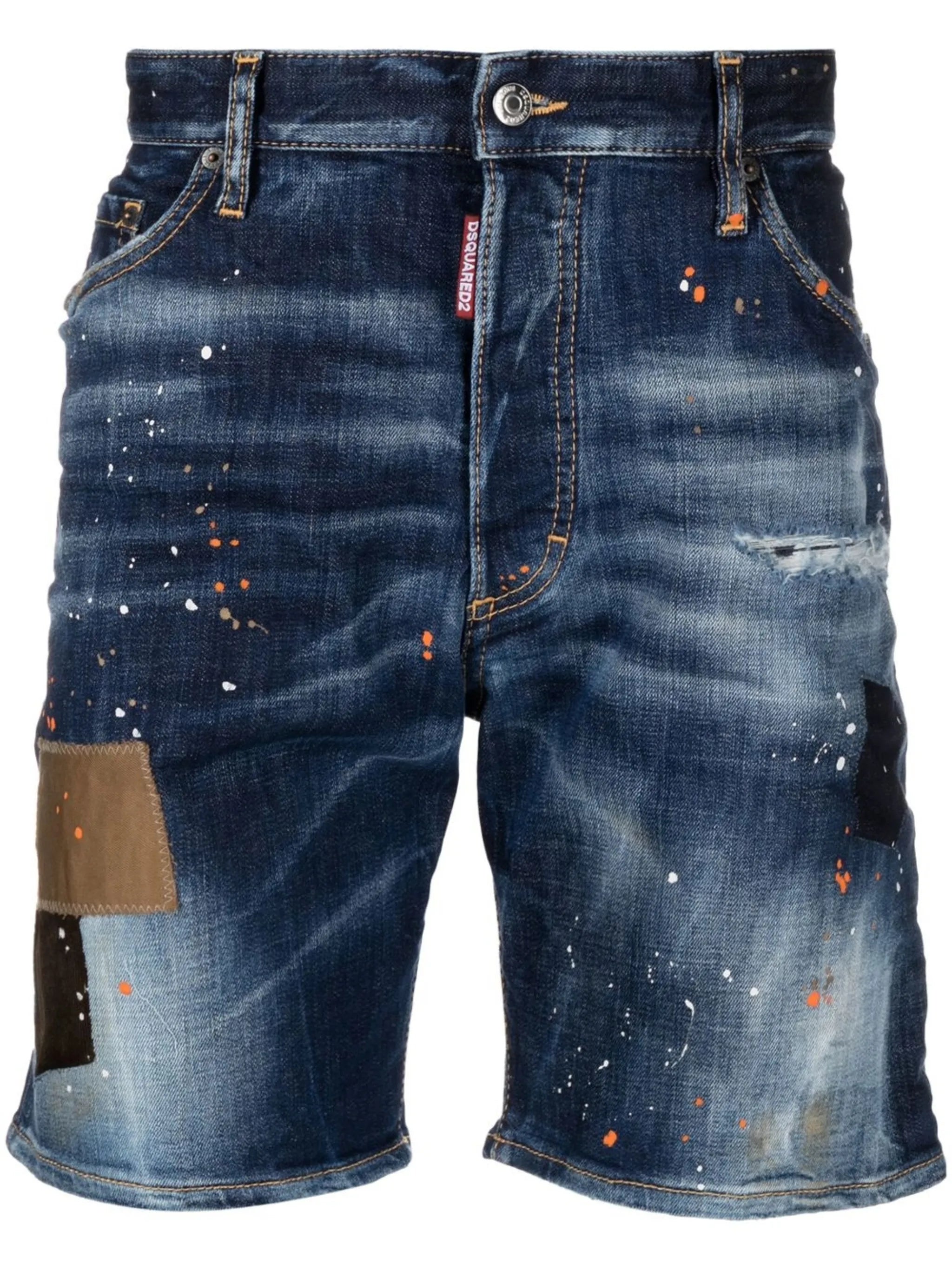 Marine patch-detail distressed denim shorts