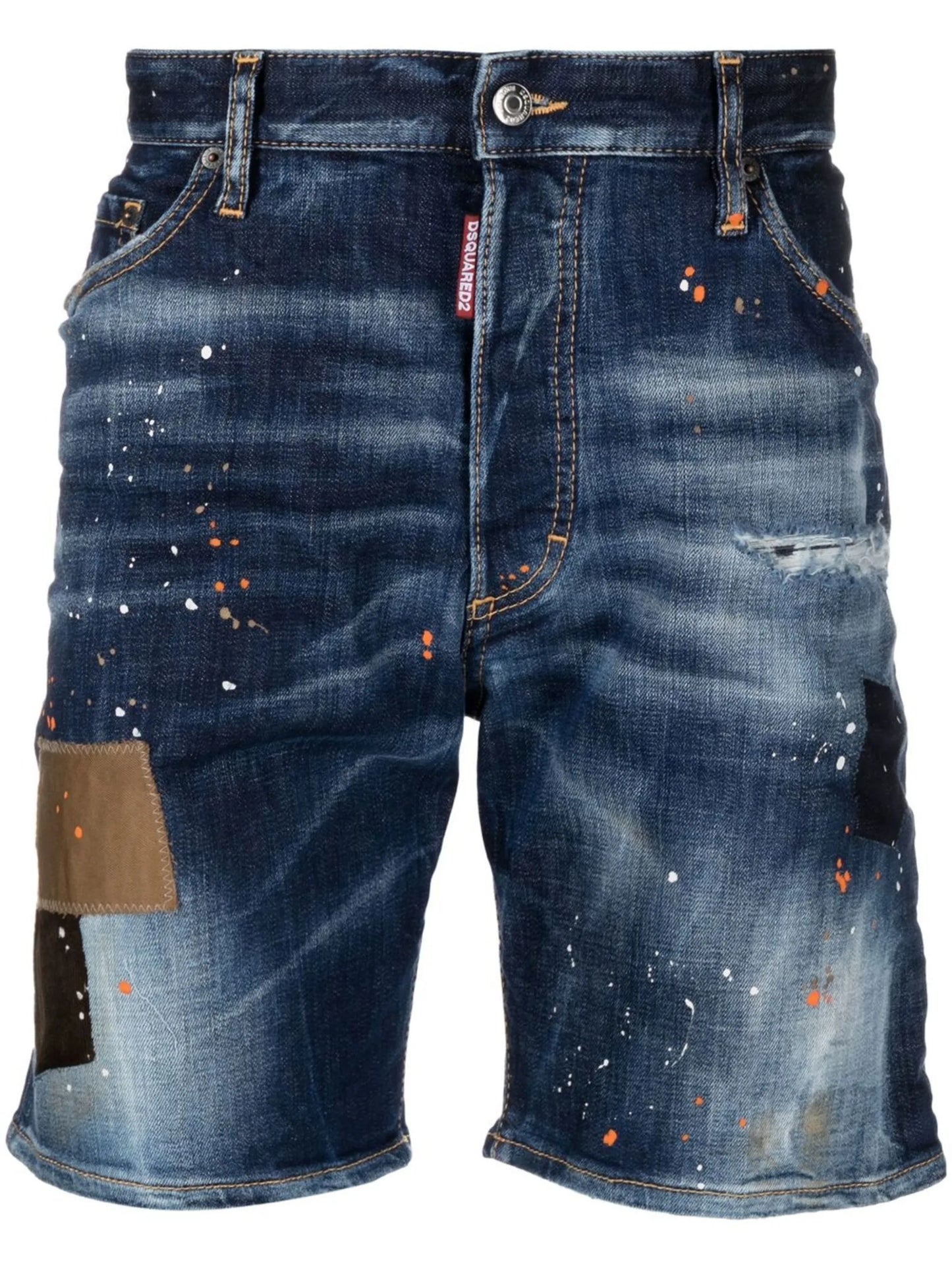 Marine patch-detail distressed denim shorts