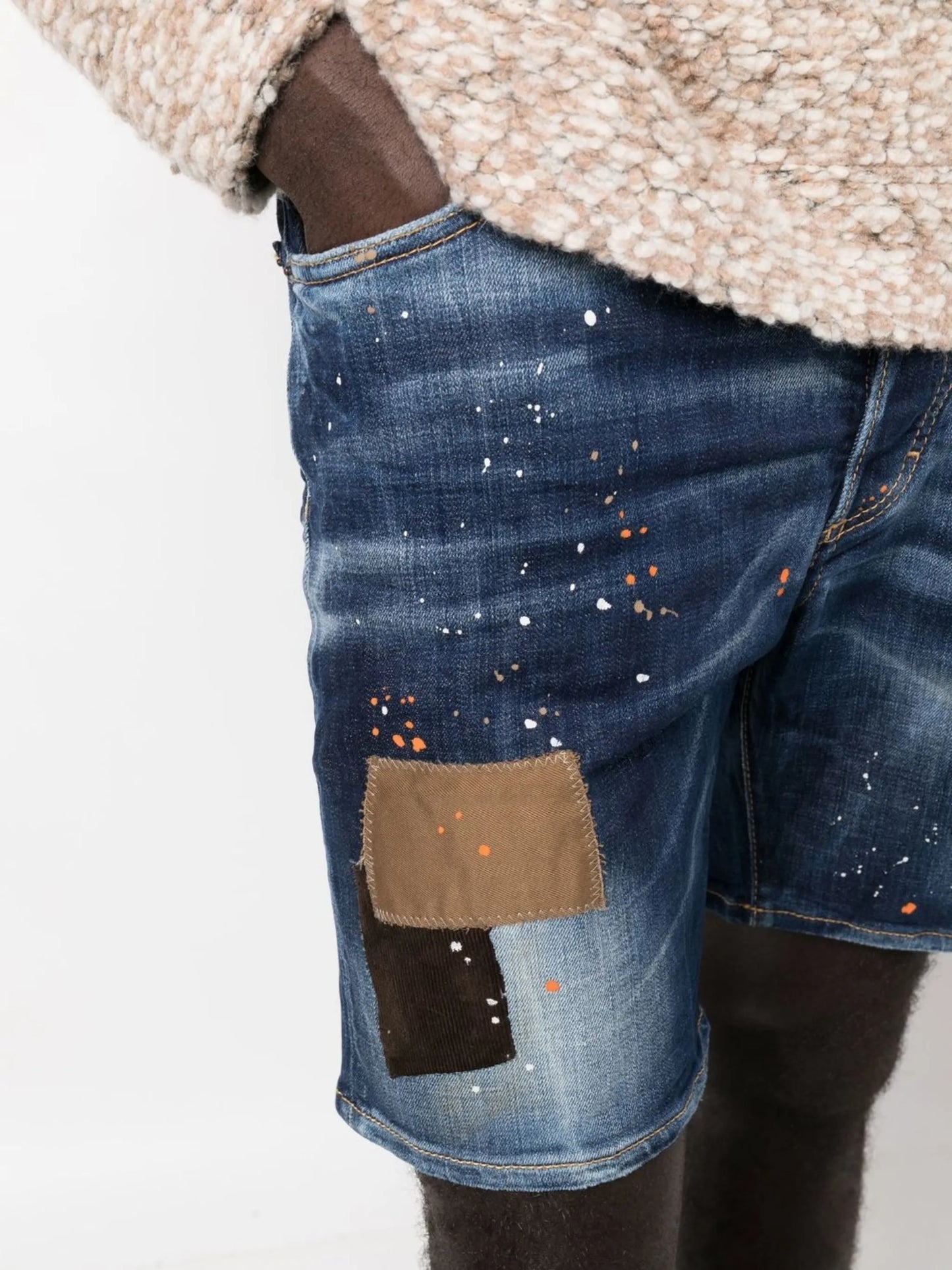 Marine patch-detail distressed denim shorts