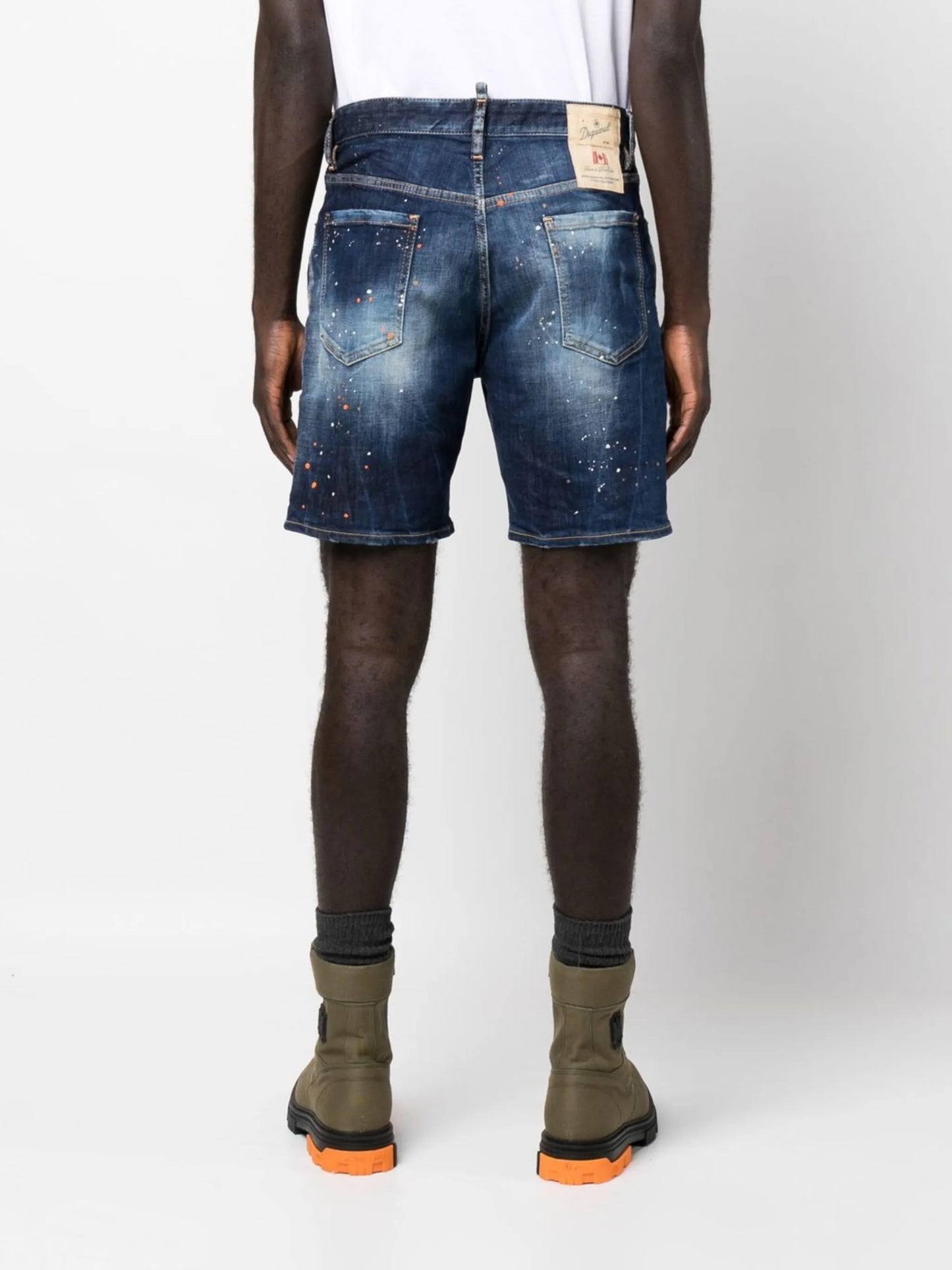 Marine patch-detail distressed denim shorts
