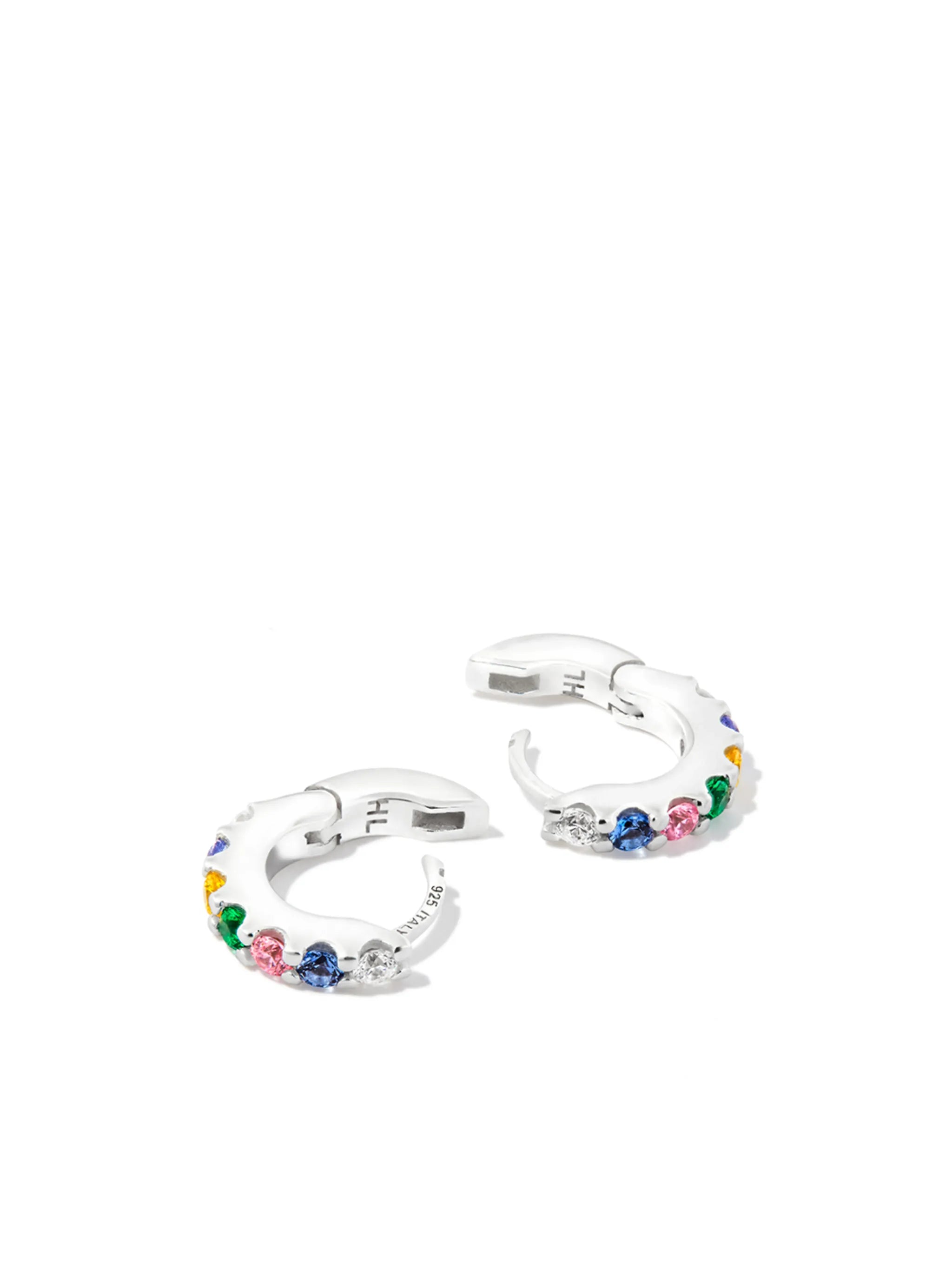silver multi-stone hoop earrings