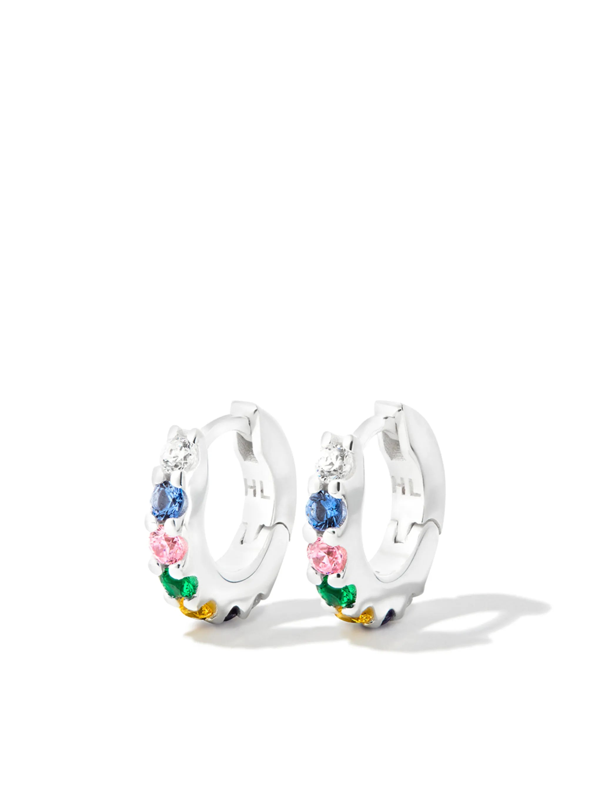 silver multi-stone hoop earrings