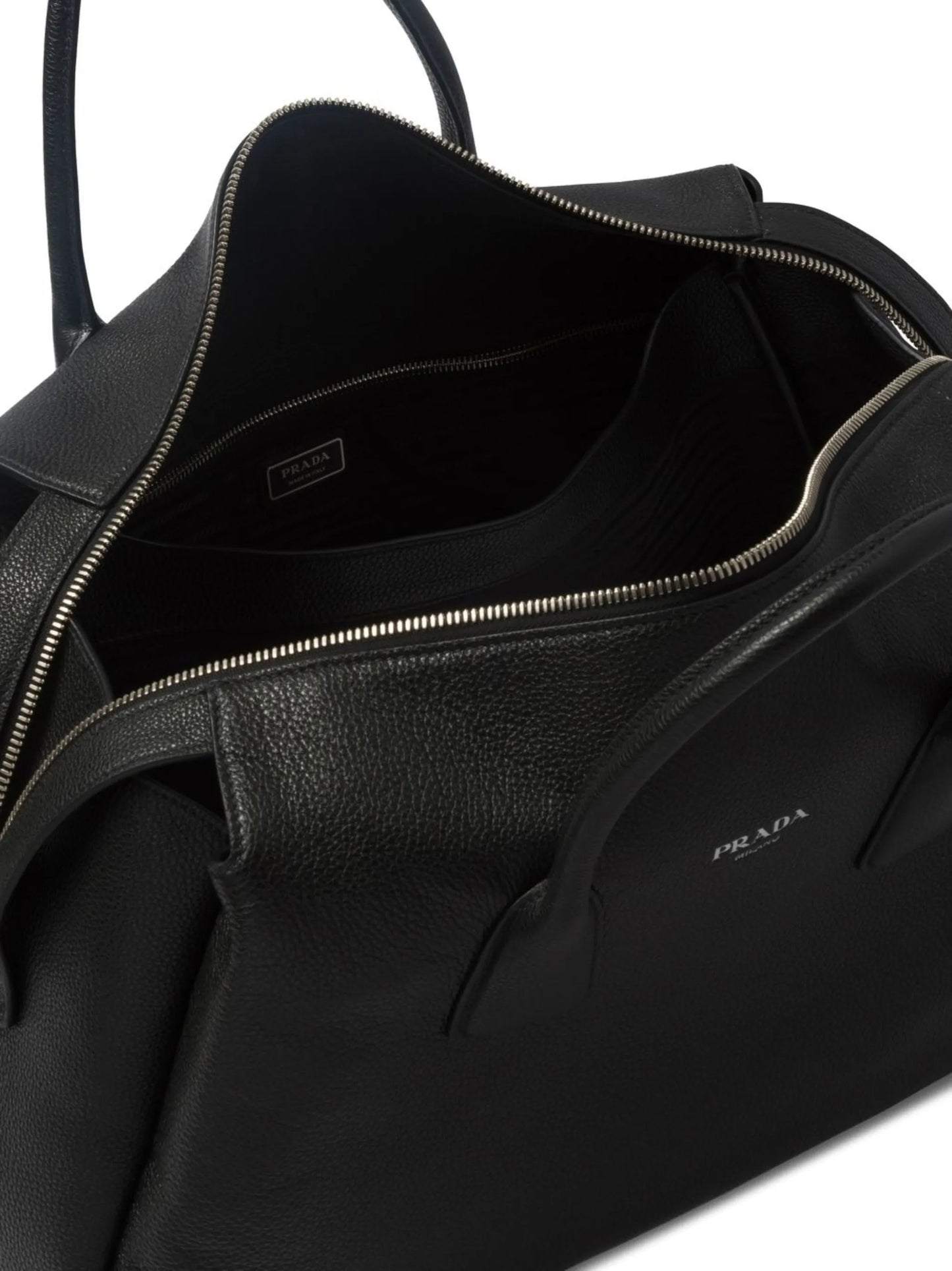 triangle logo leather travel bag