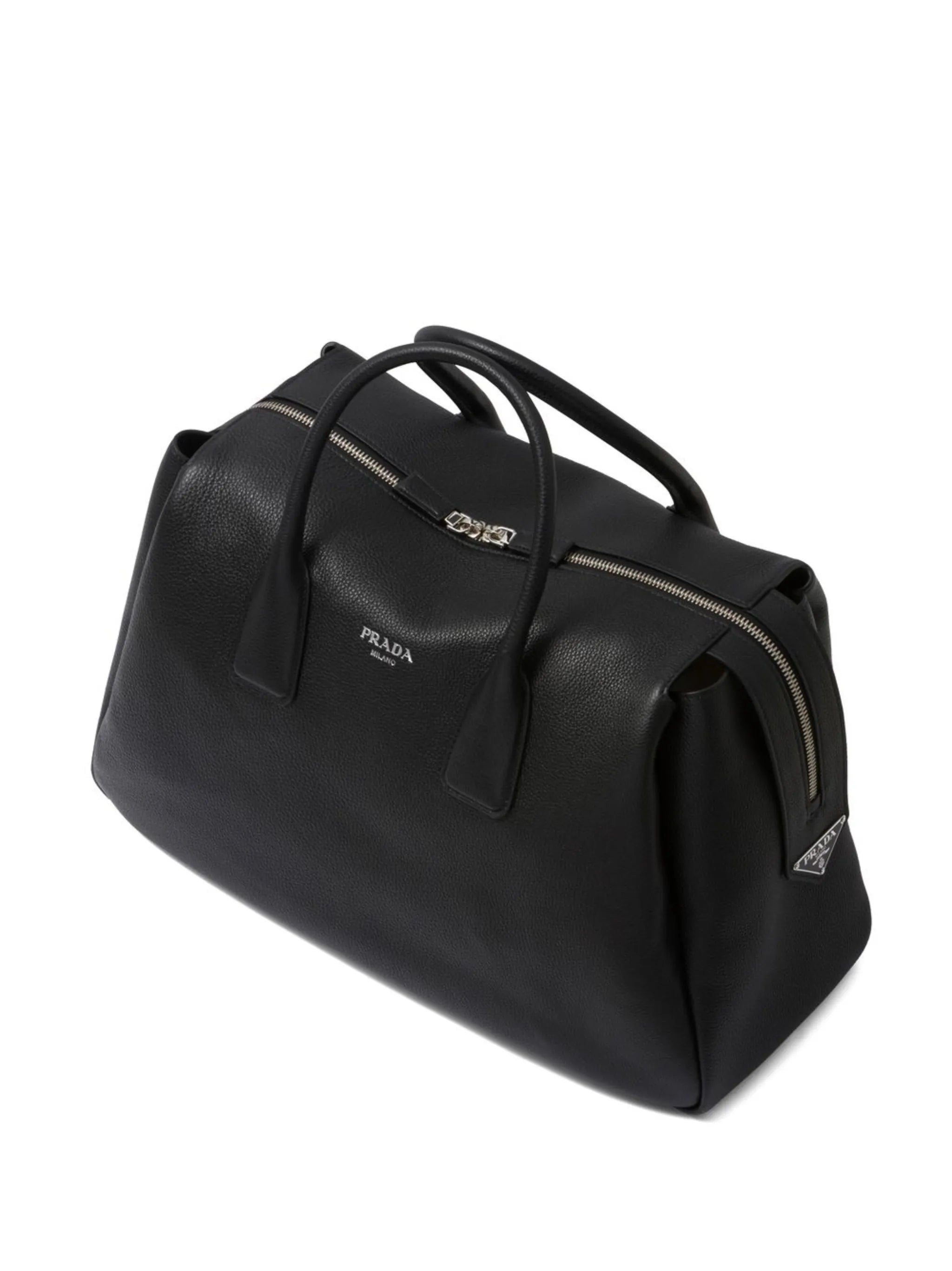 triangle logo leather travel bag