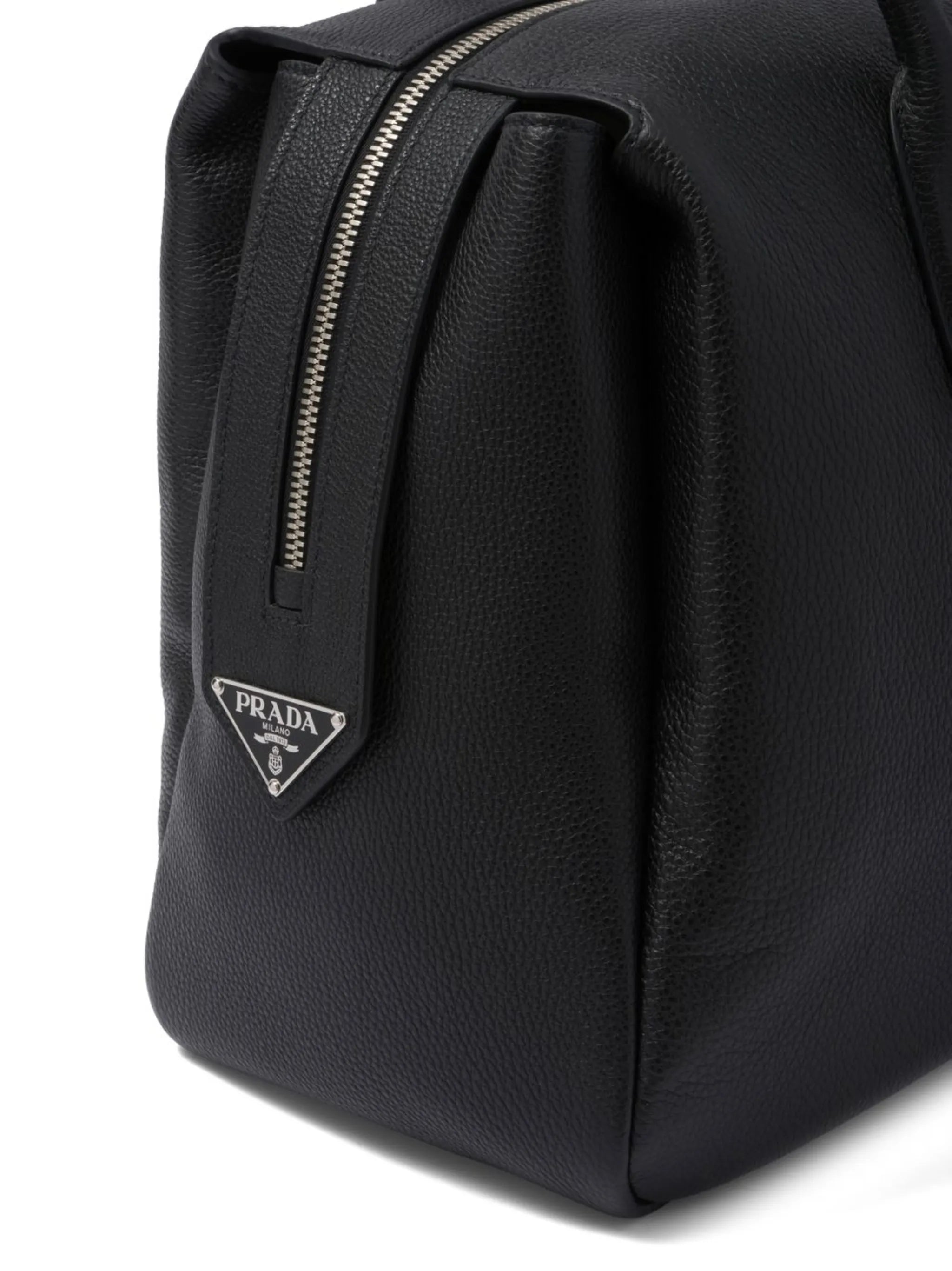 triangle logo leather travel bag