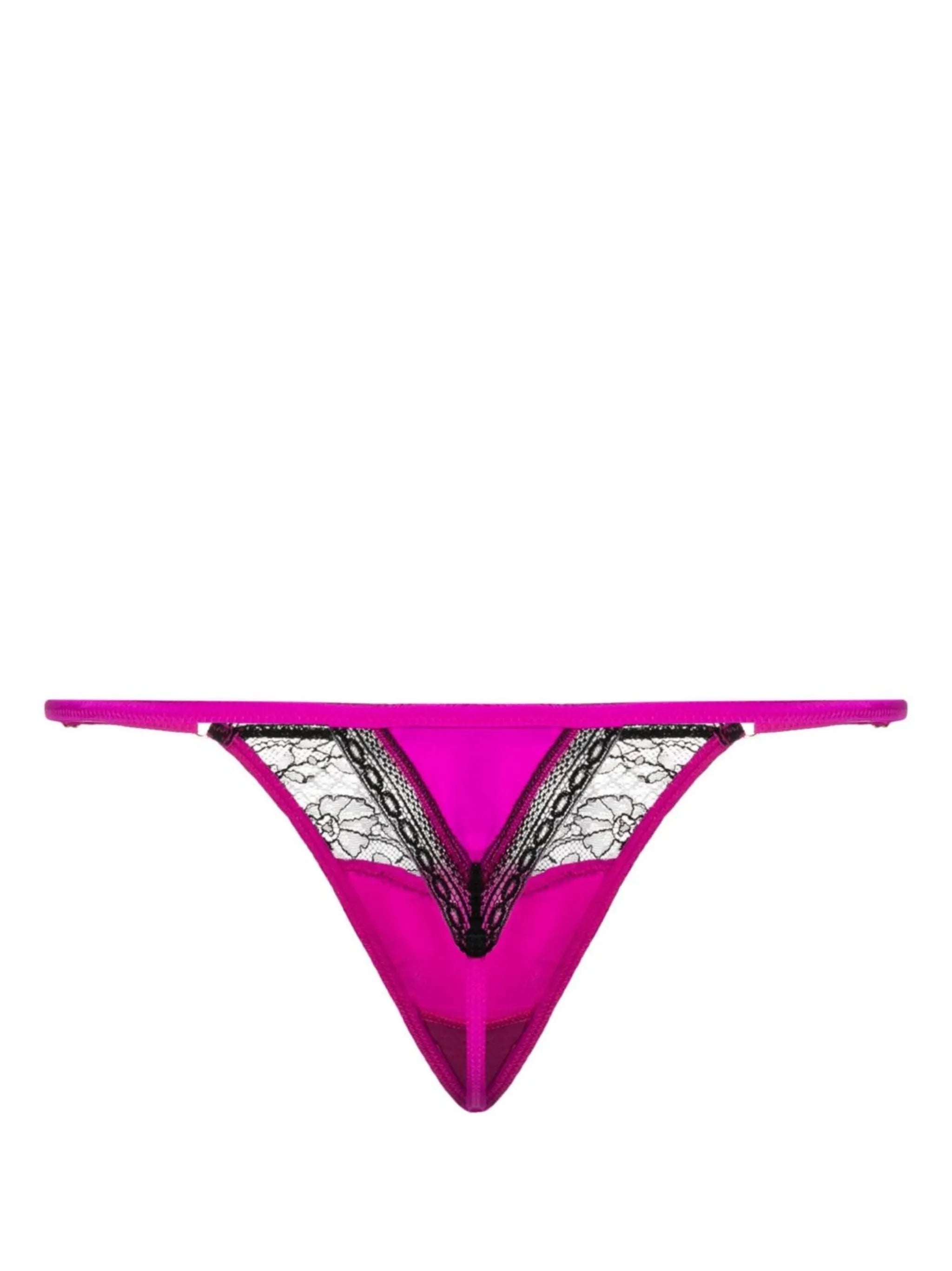 Tiered lace-trim silk thong