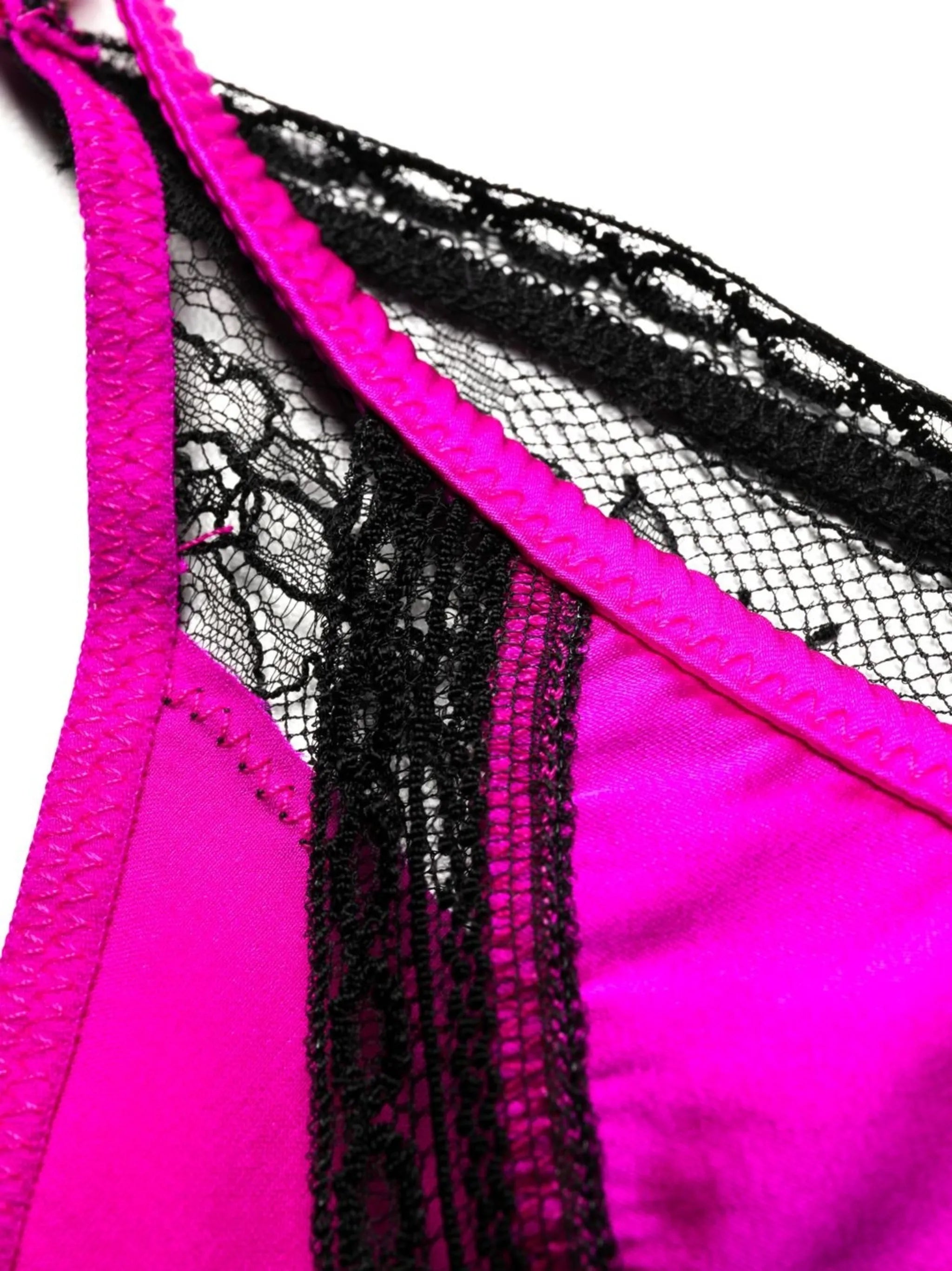Tiered lace-trim silk thong