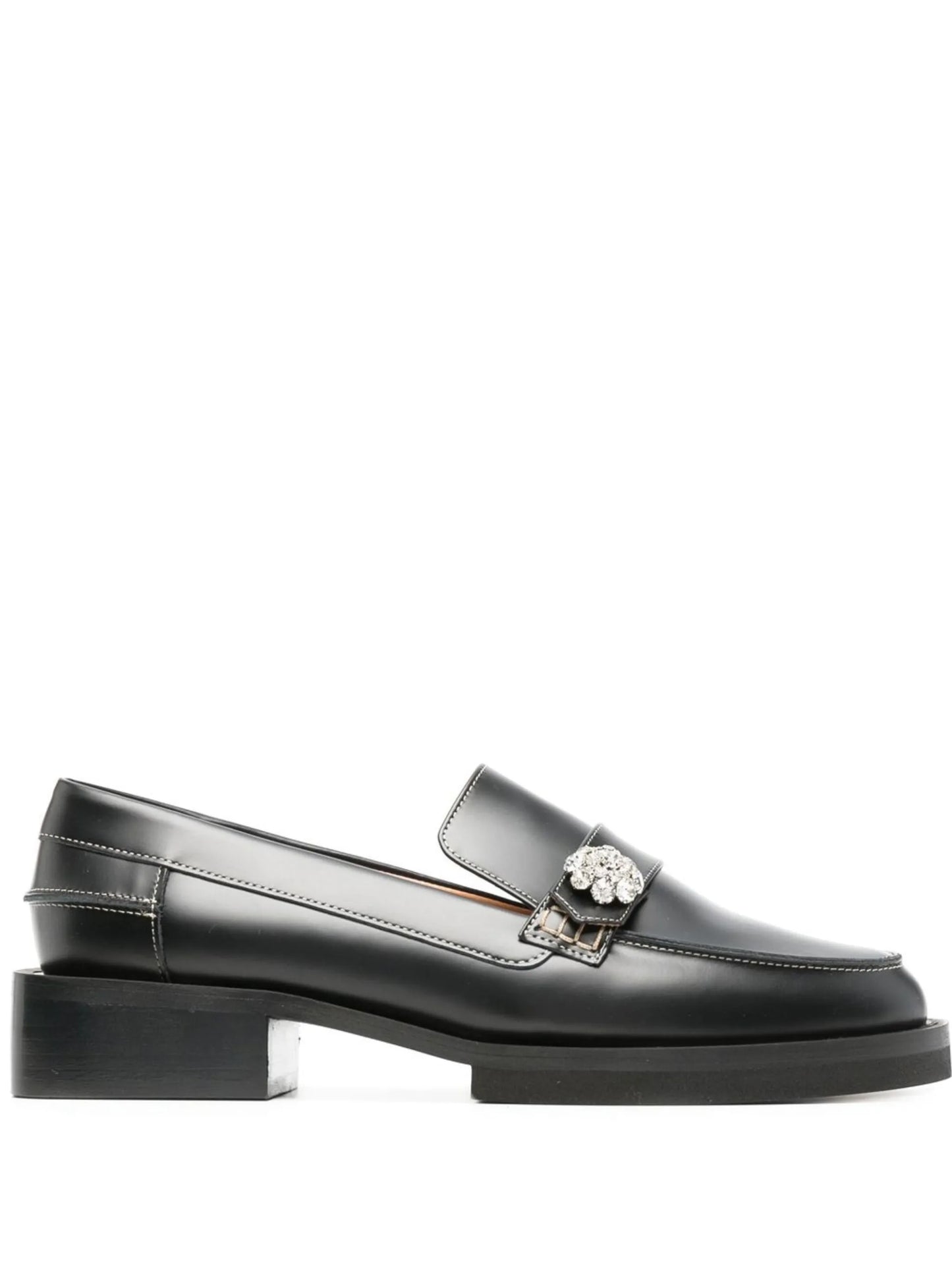 crystal-button leather loafers