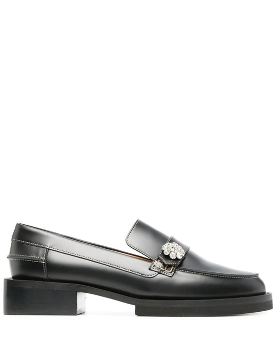 crystal-button leather loafers