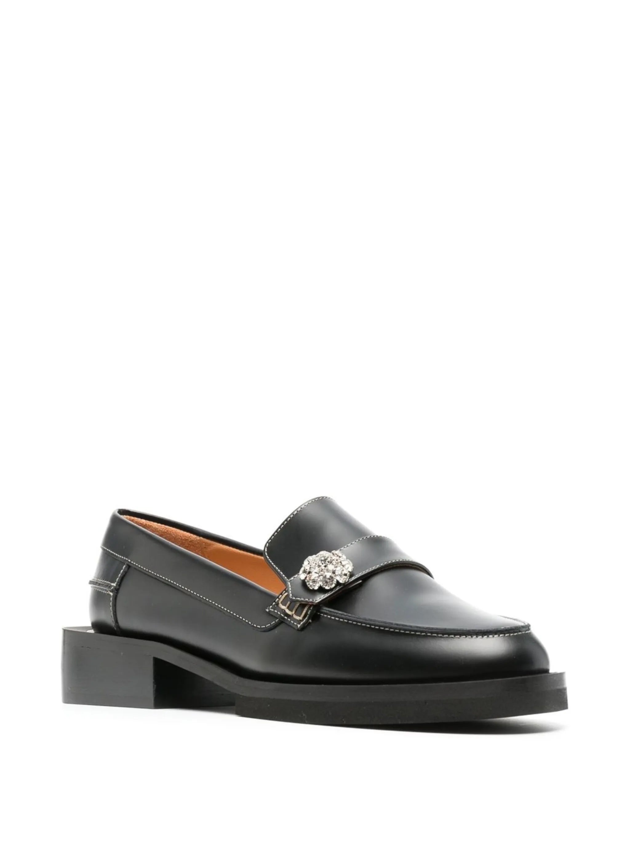 crystal-button leather loafers