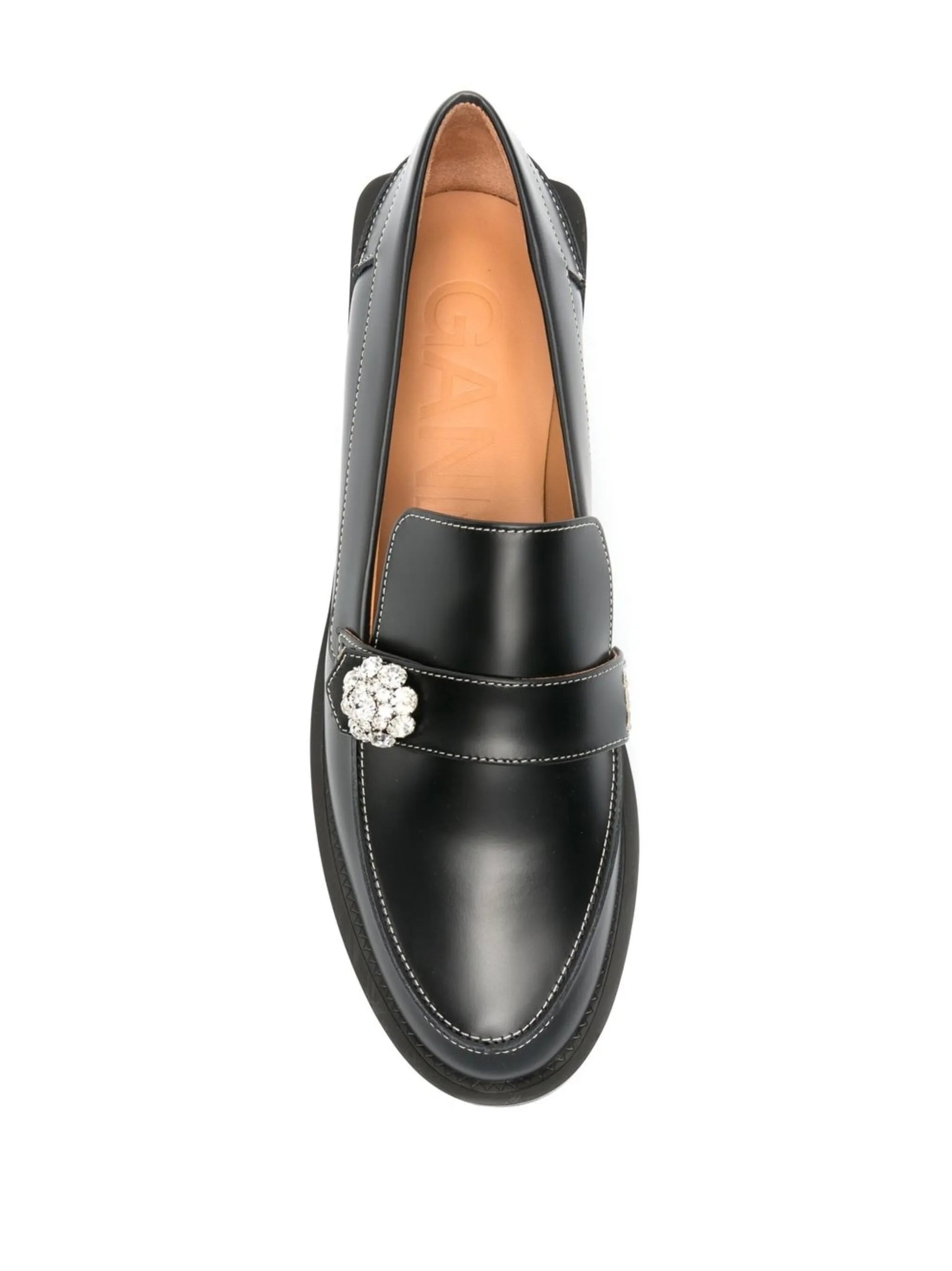 crystal-button leather loafers