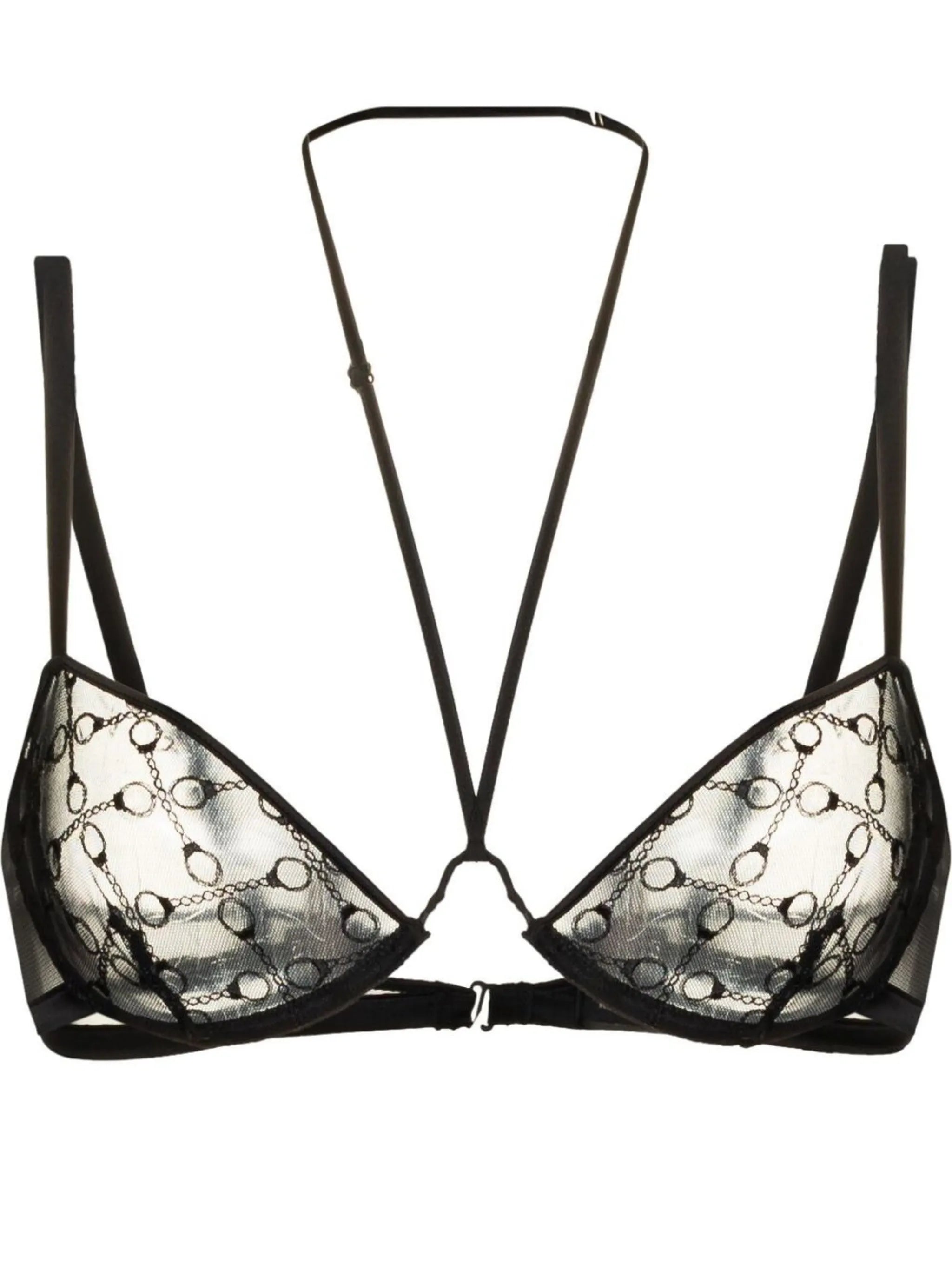 Handcuff embroidered balconette bra