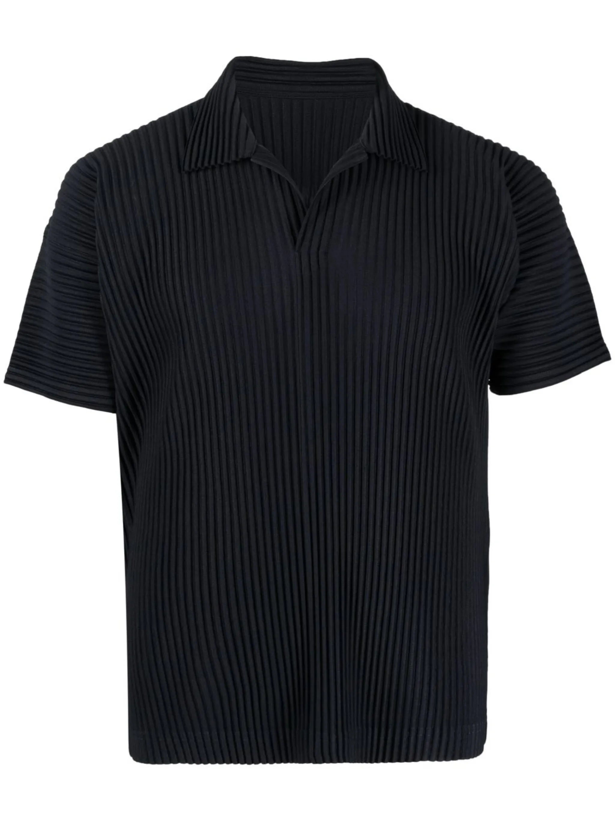 plissé-effect open-collar polo shirt