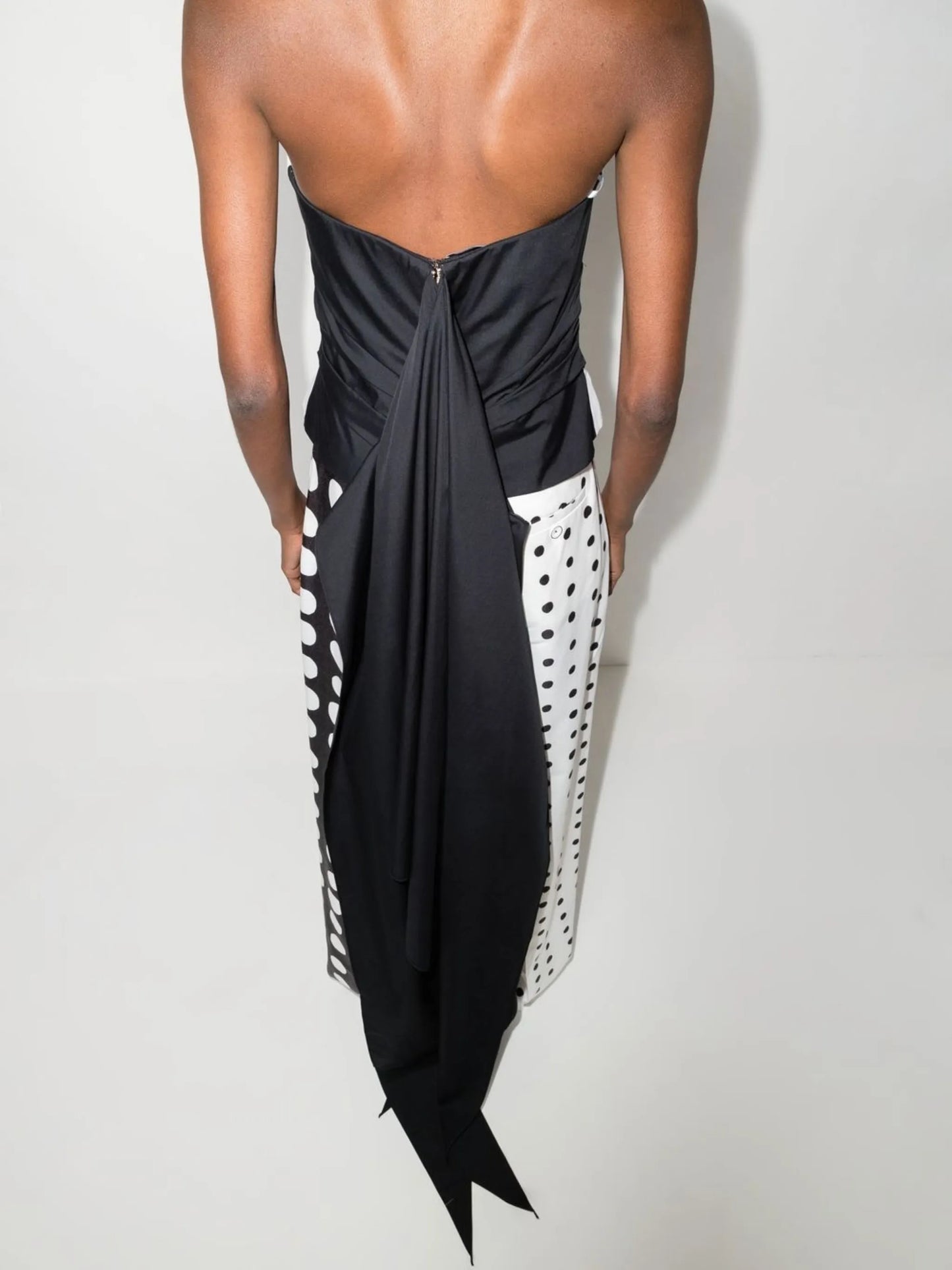 drape-detail strapless top