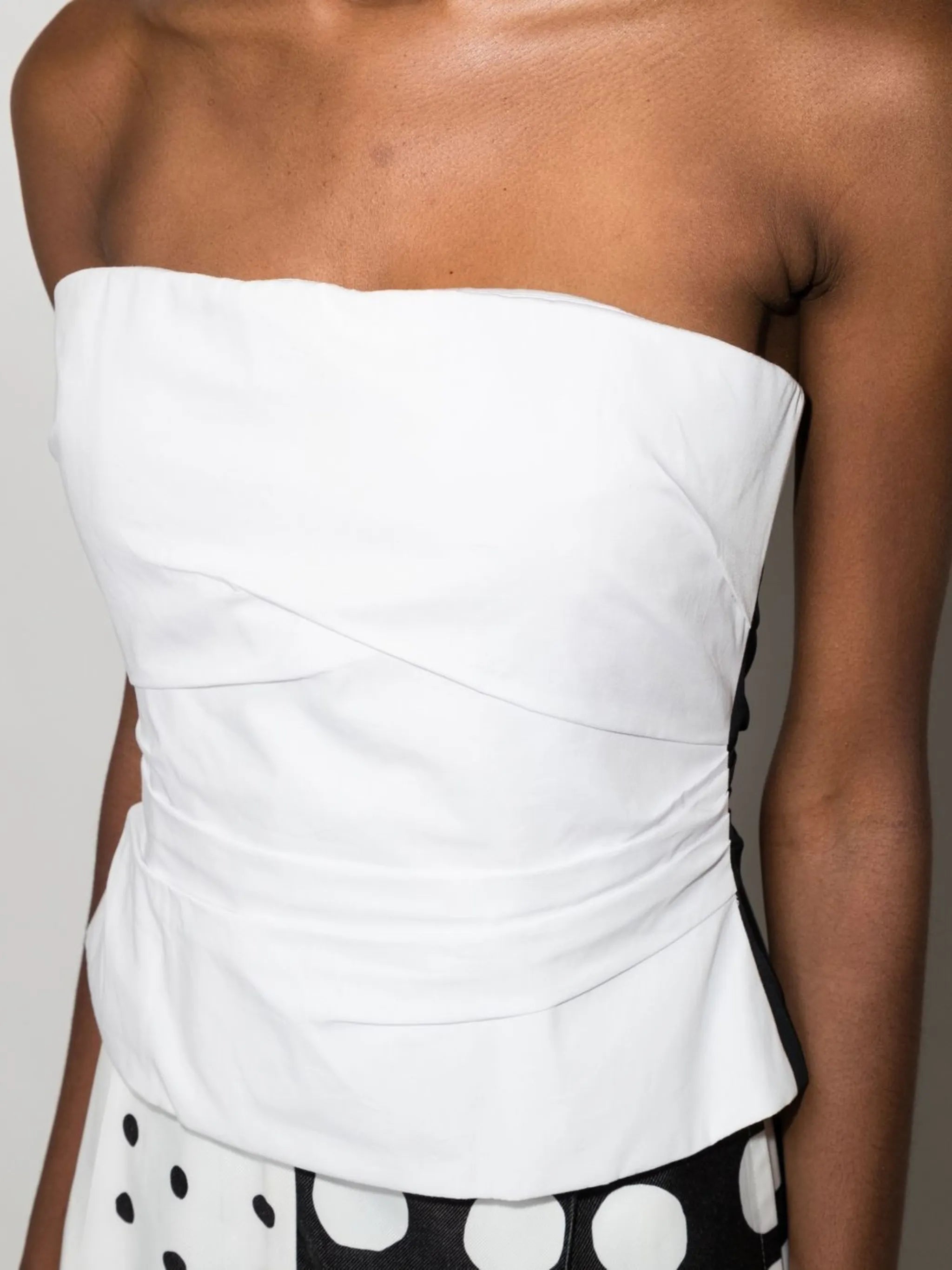 drape-detail strapless top