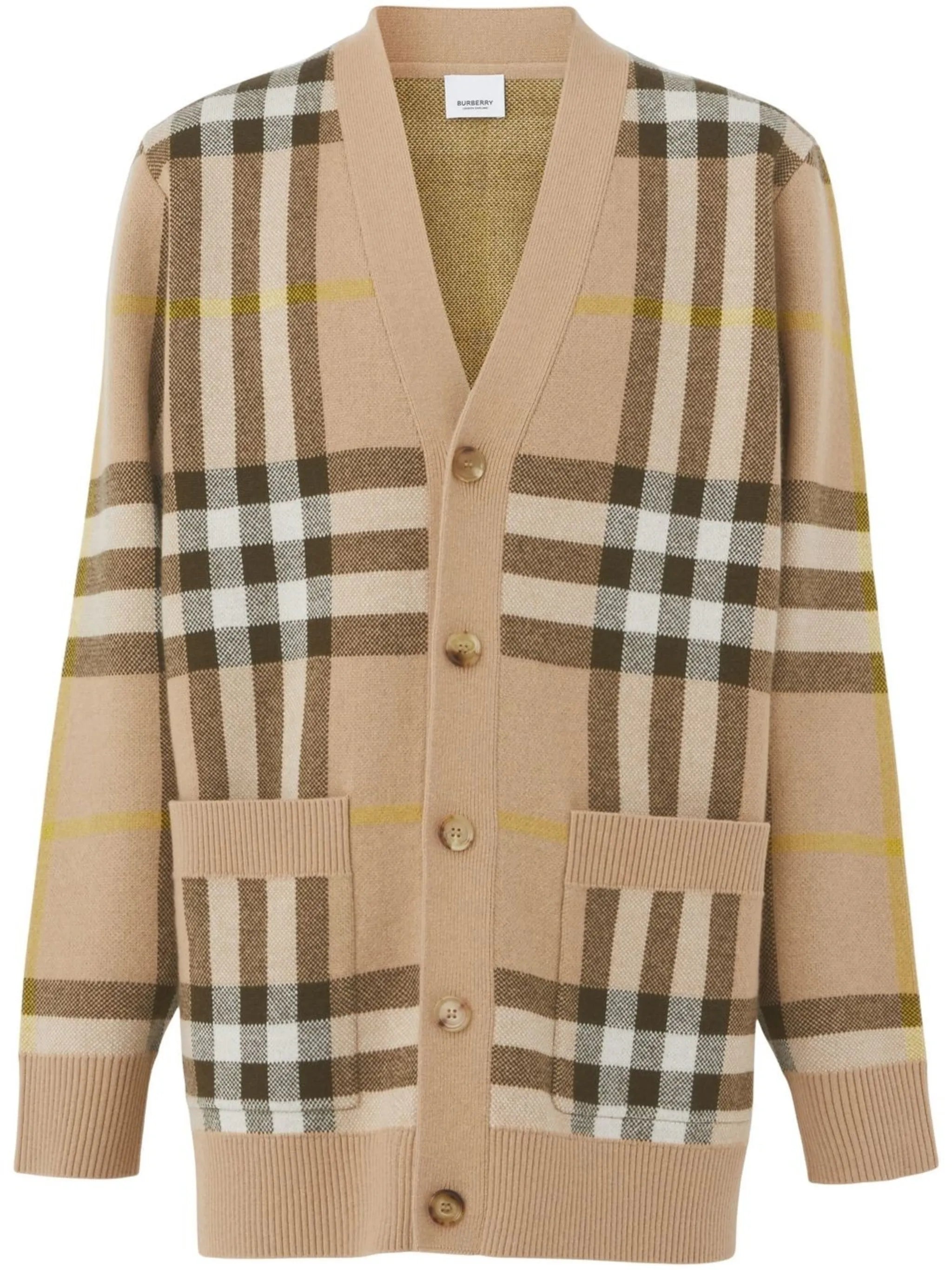 checked V-neck cardigan