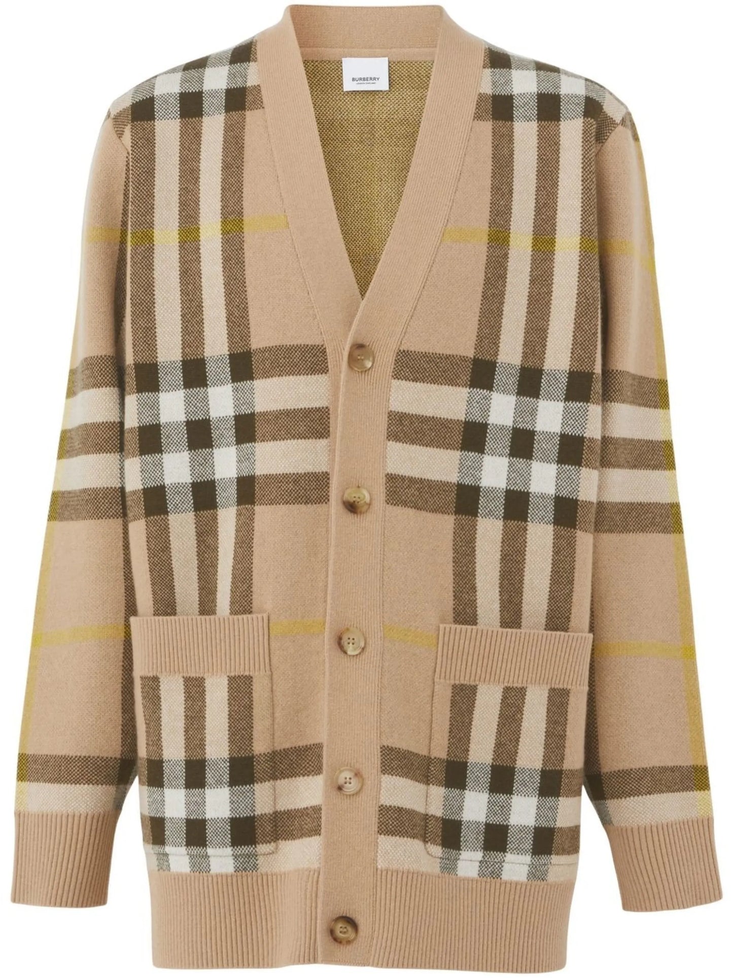 checked V-neck cardigan