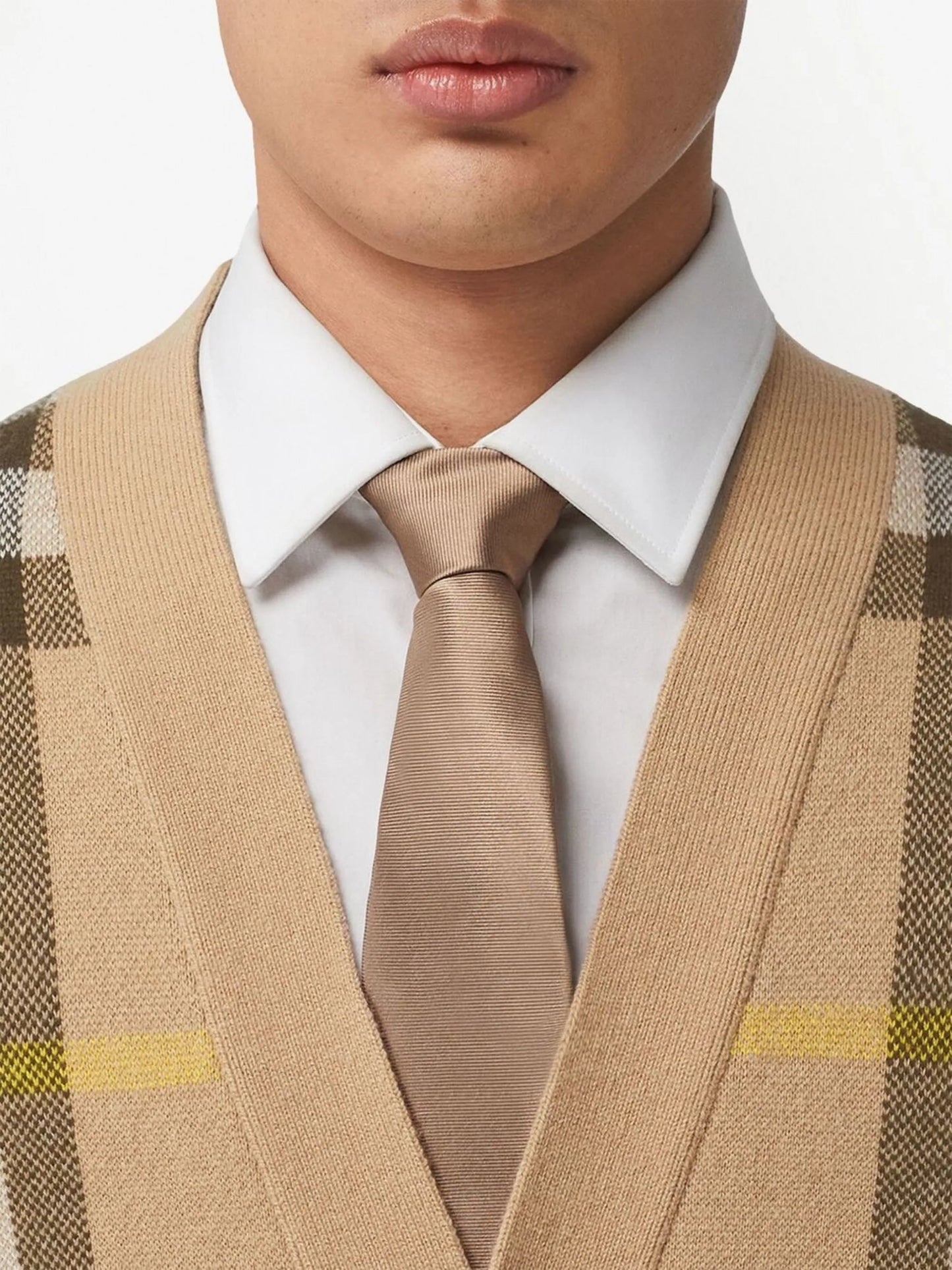 checked V-neck cardigan