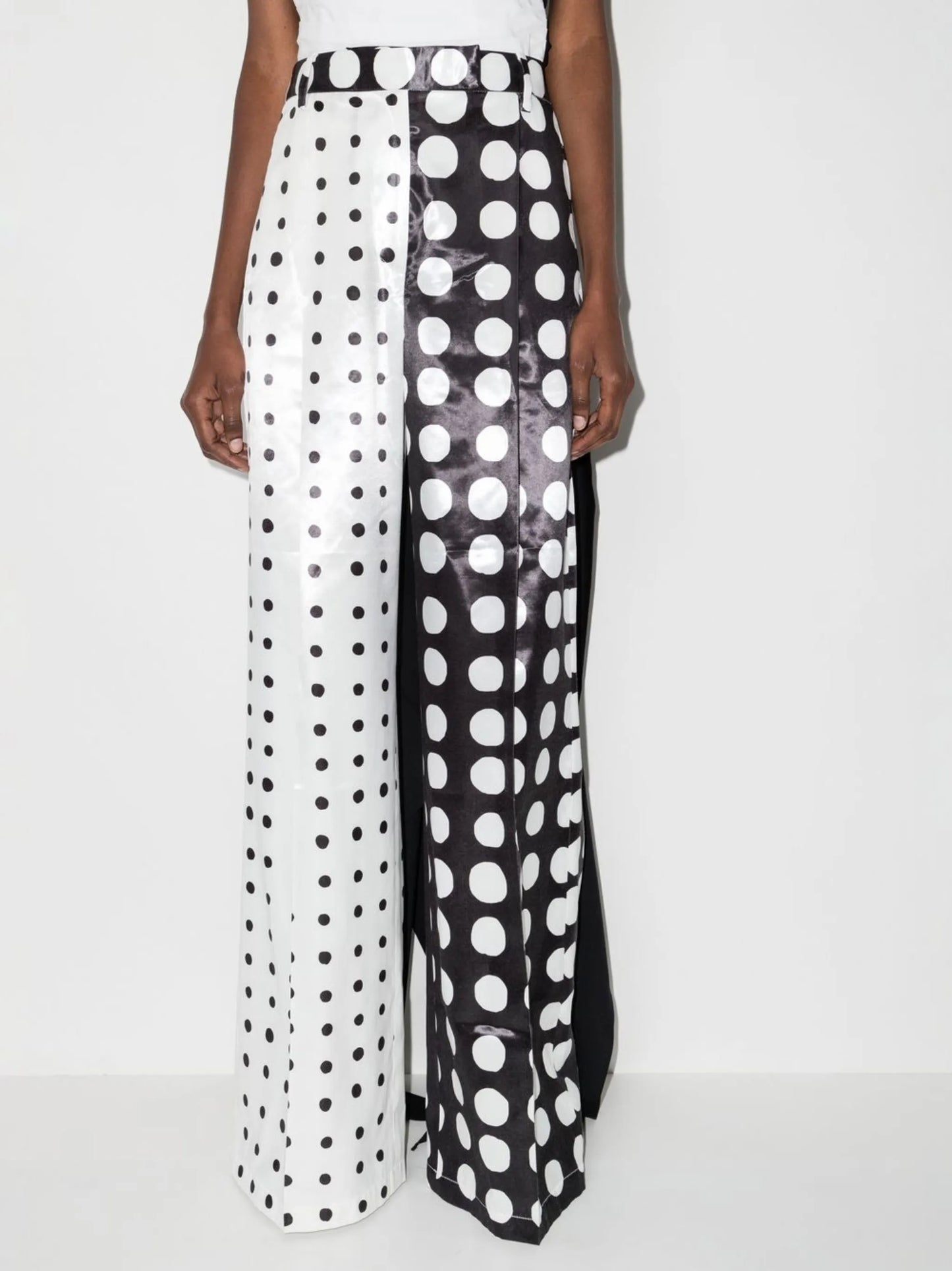 polka-dot wide-leg trousers