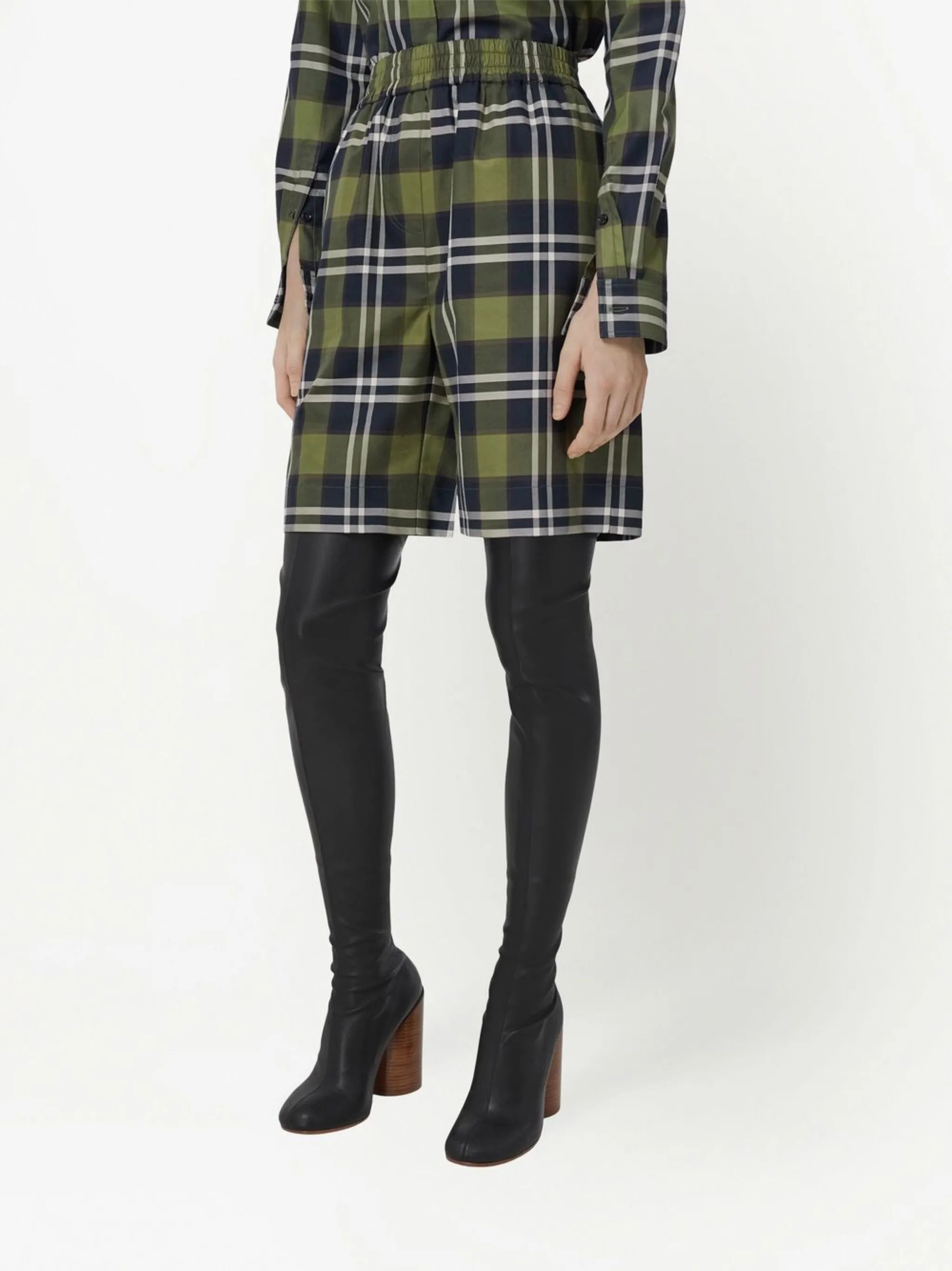 checked twill shorts