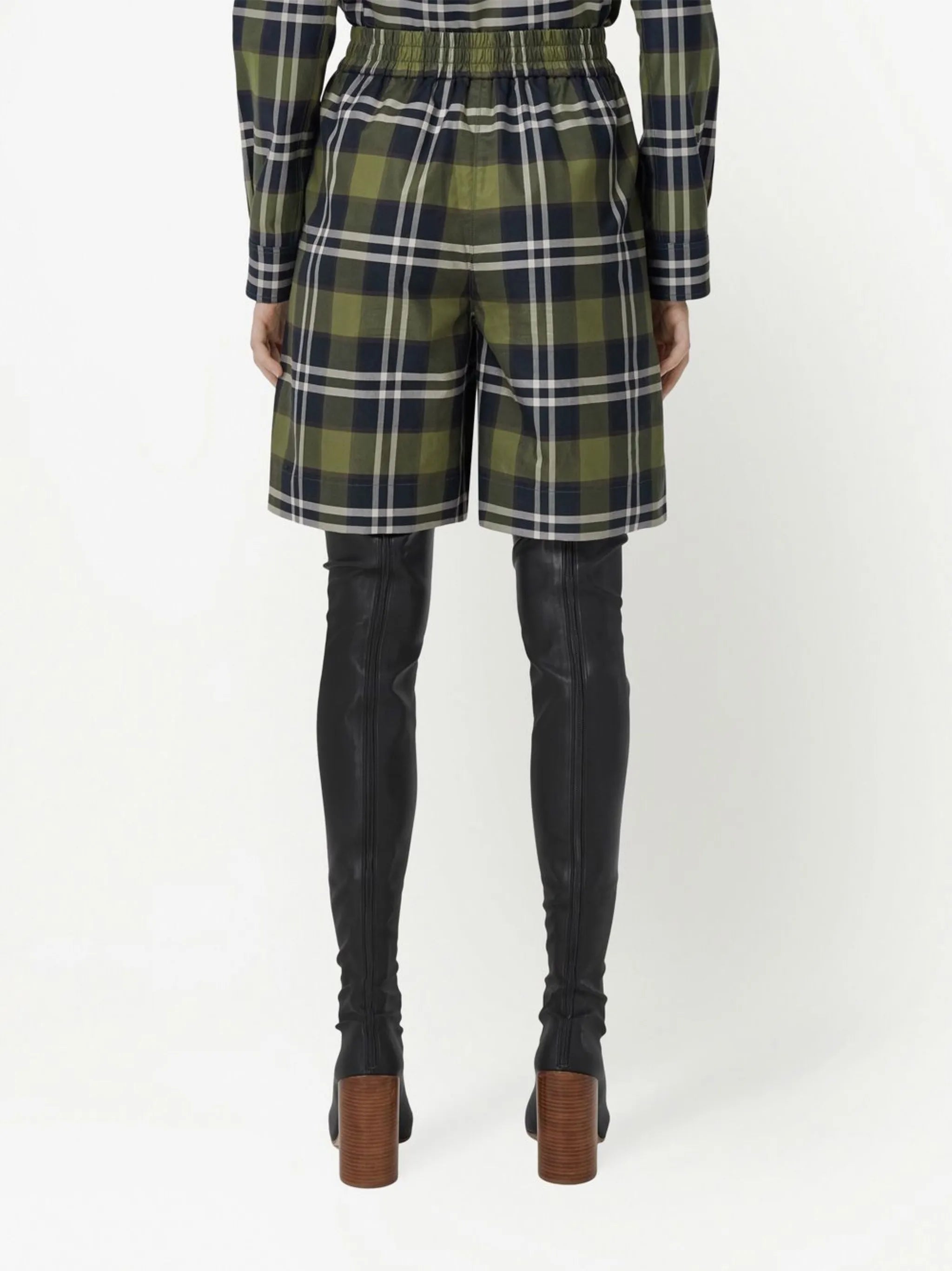 checked twill shorts