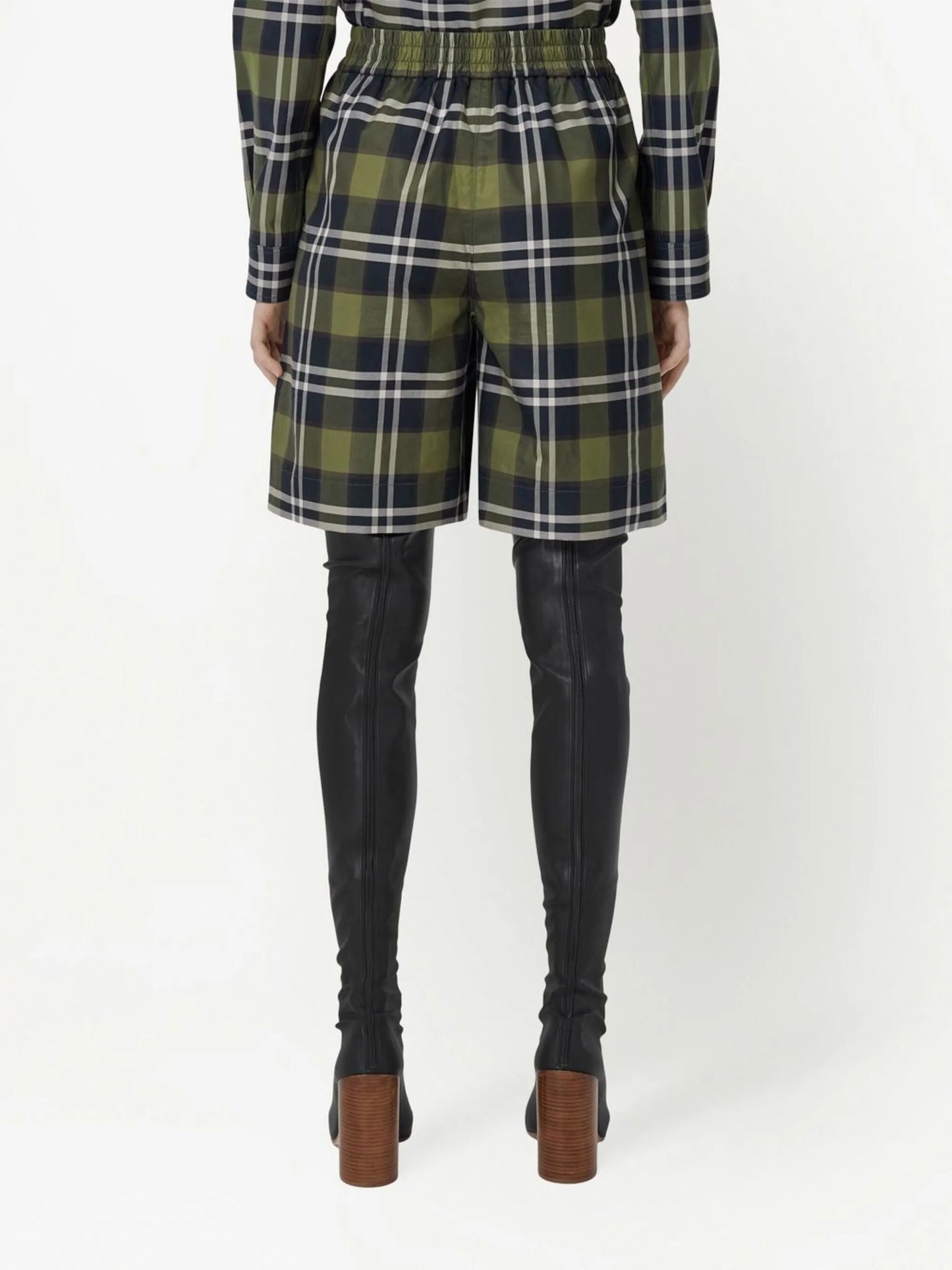 checked twill shorts