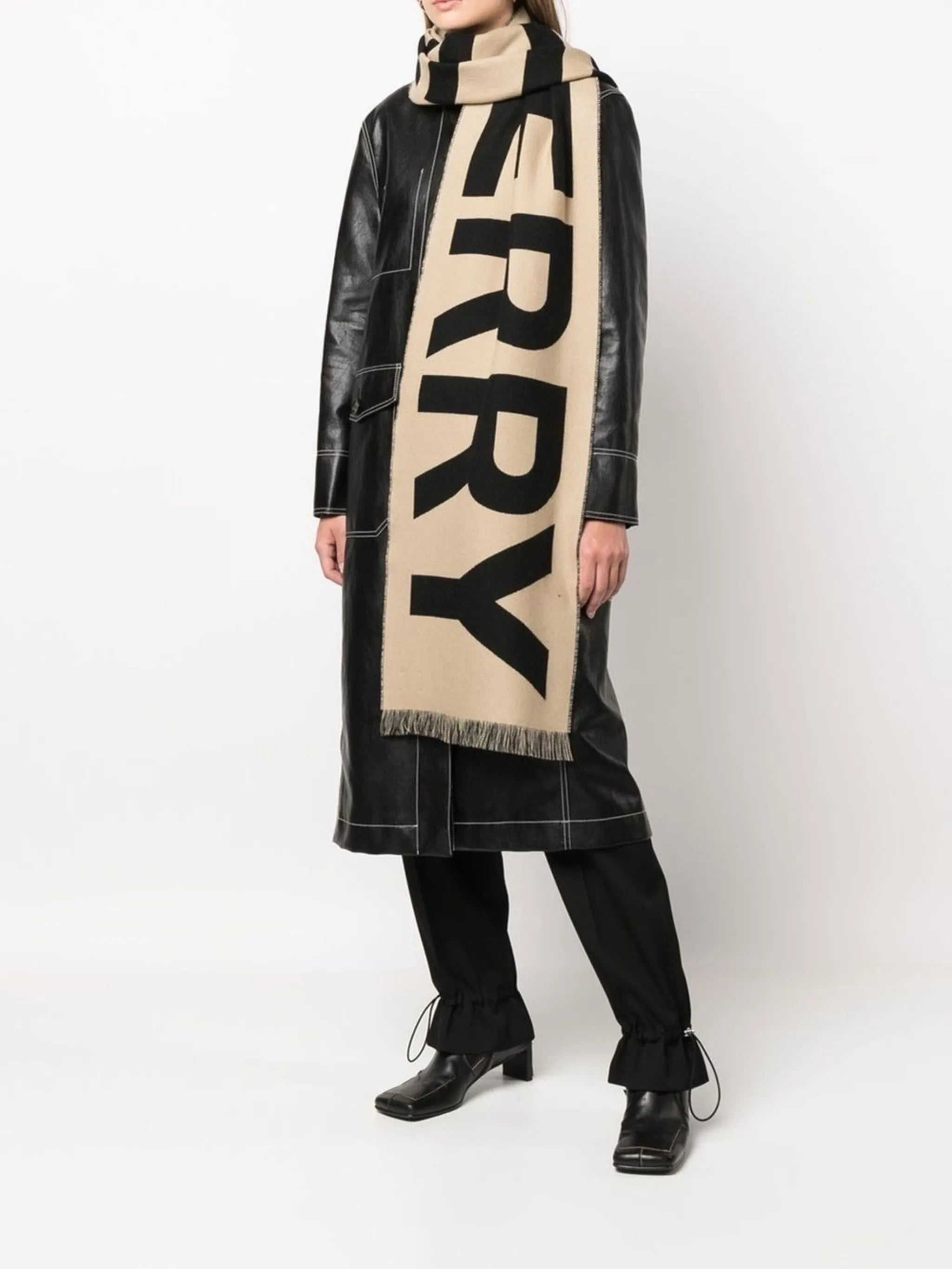 logo-jacquard wool scarf