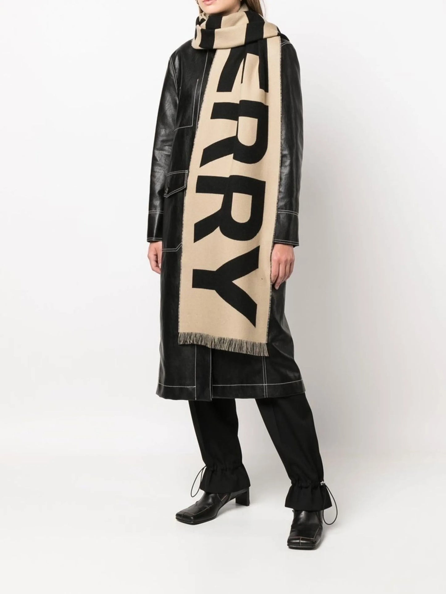 logo-jacquard wool scarf