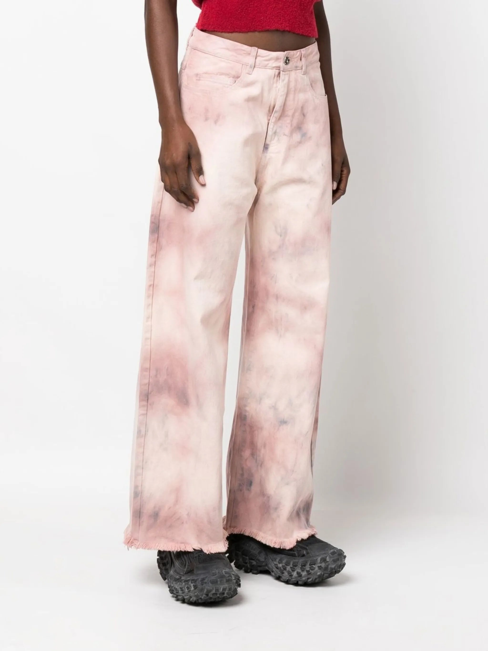 tie-dye print wide leg jeans