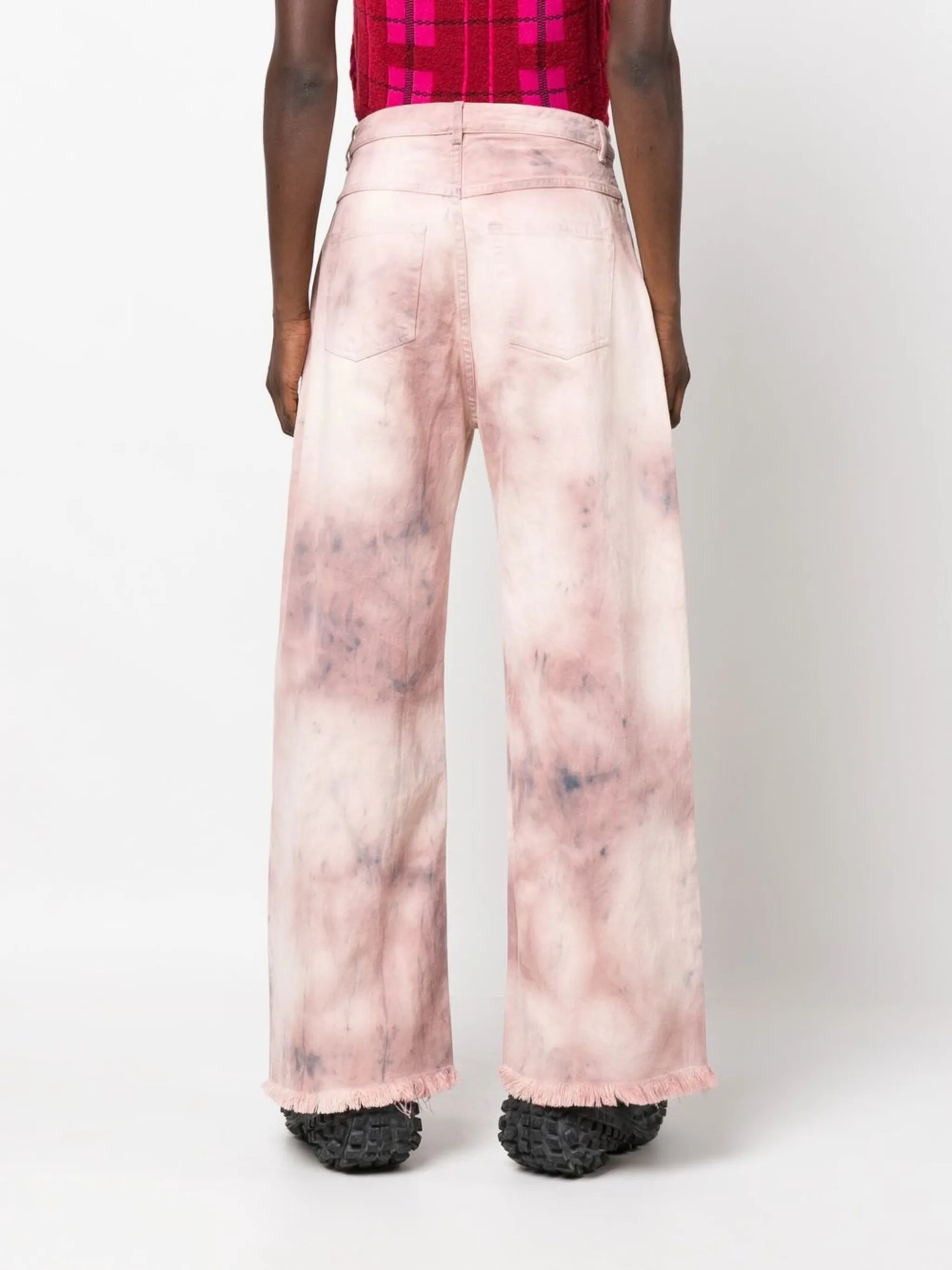 tie-dye print wide leg jeans