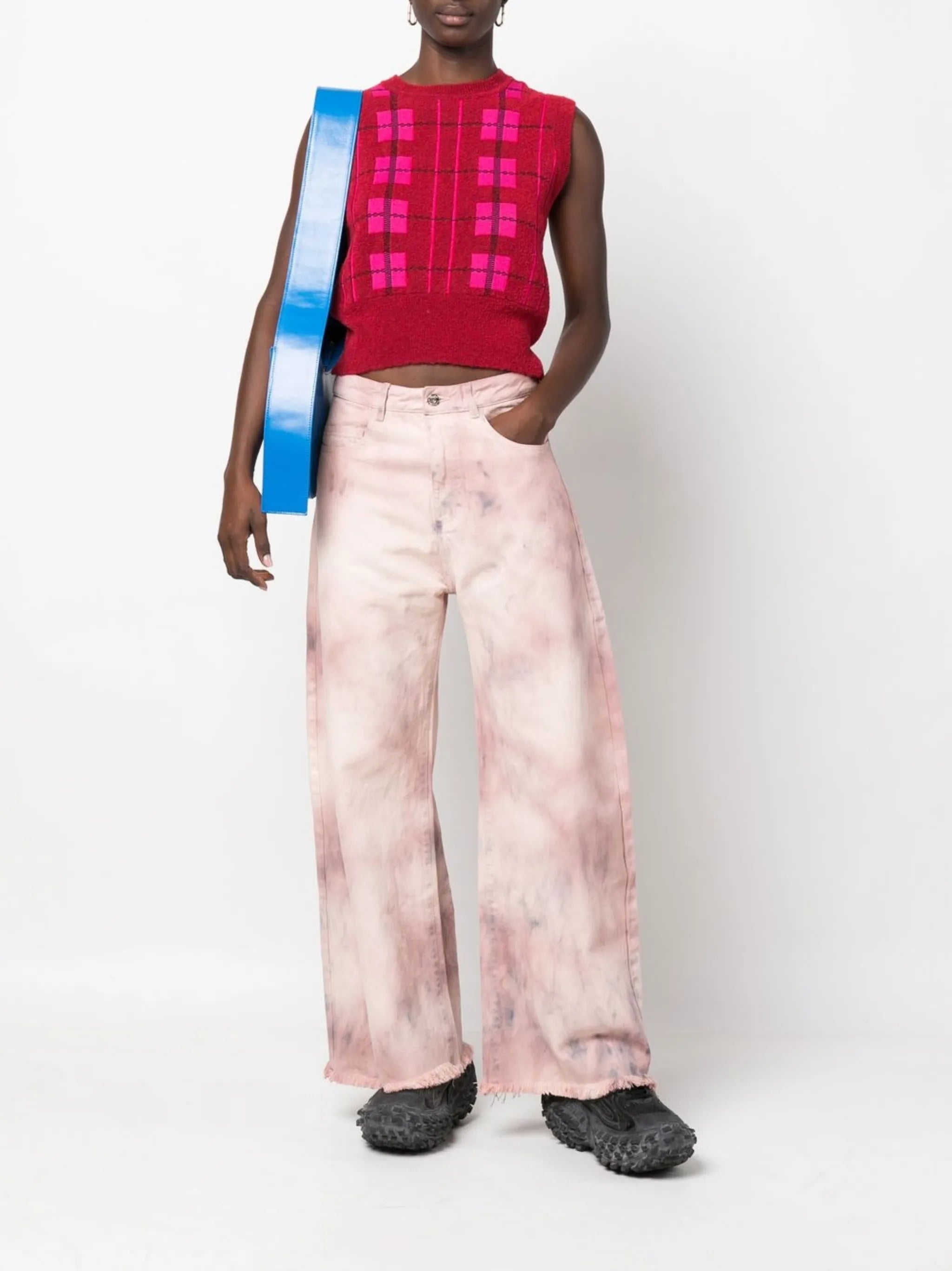 tie-dye print wide leg jeans