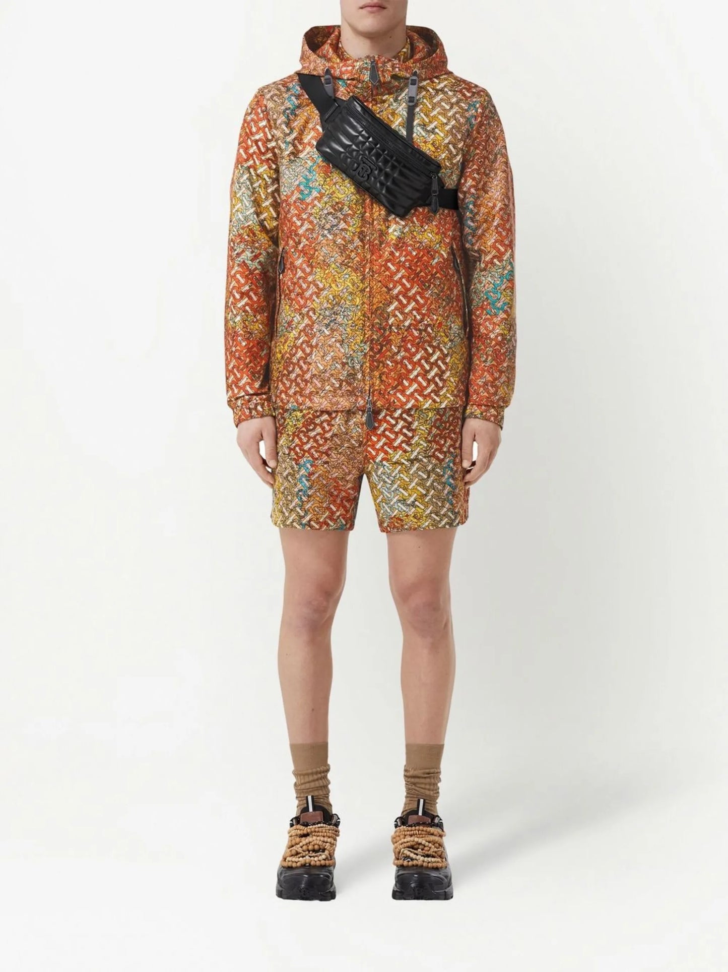 monogram map-print hooded jacket