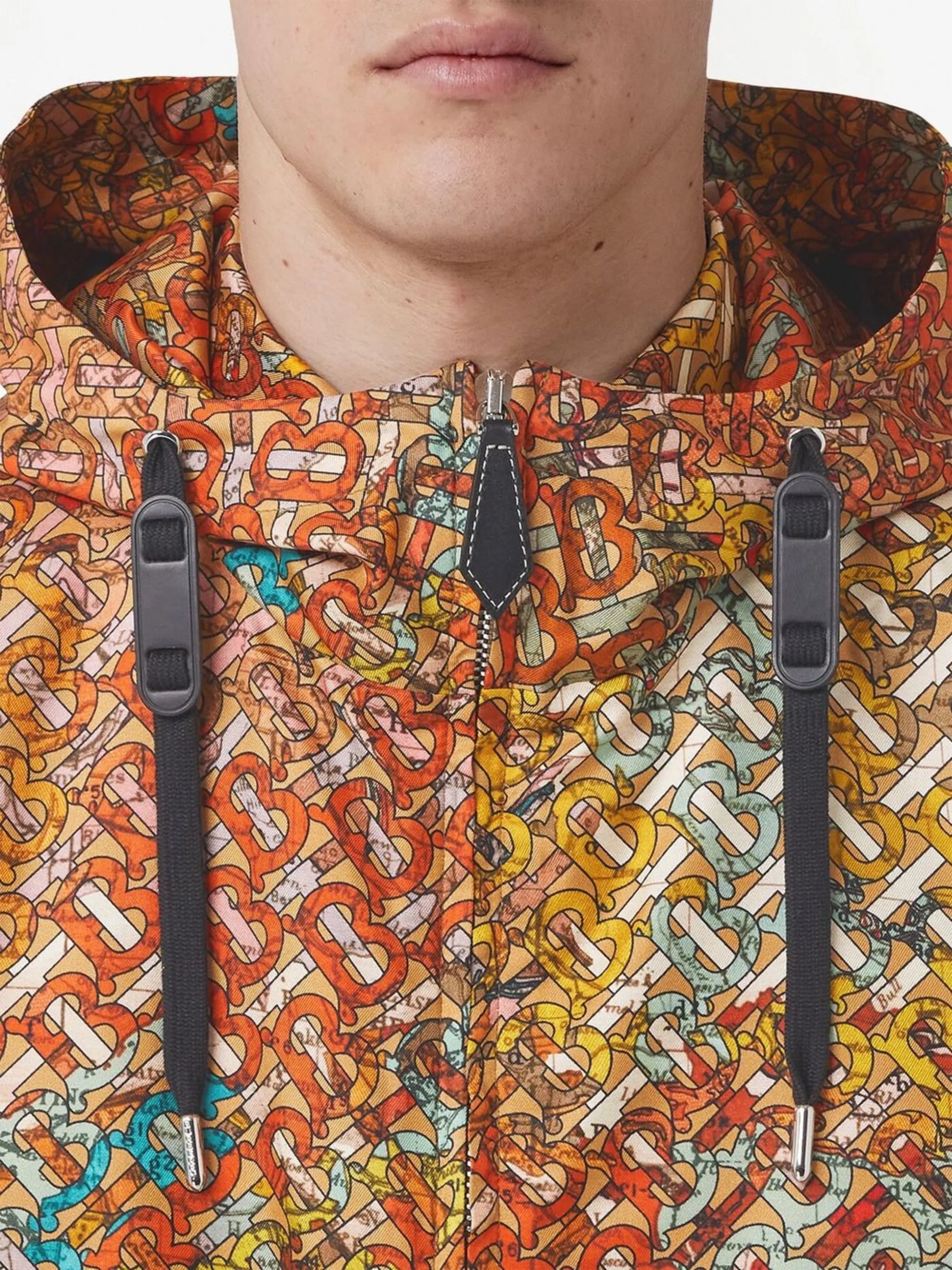 monogram map-print hooded jacket