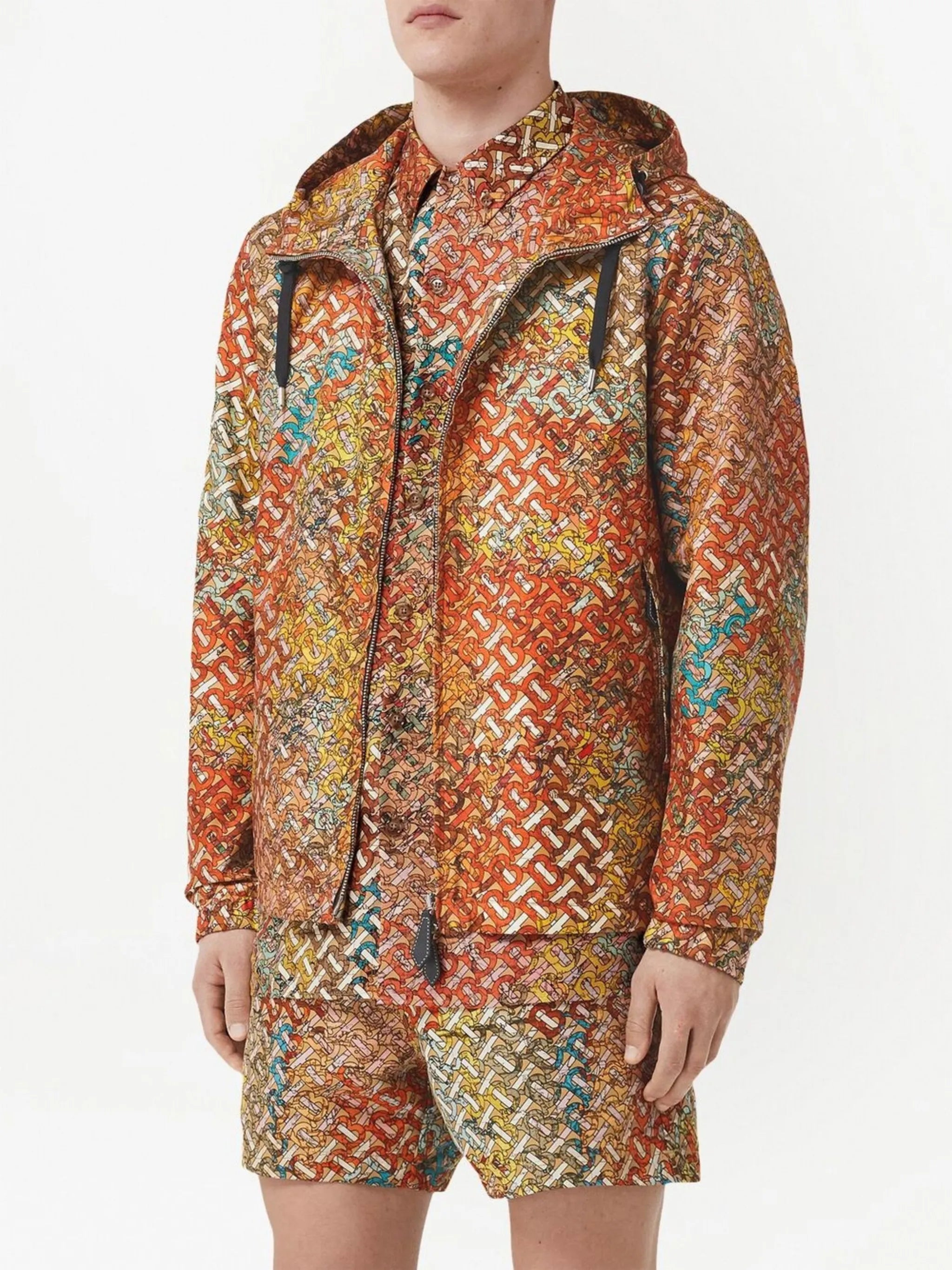 monogram map-print hooded jacket